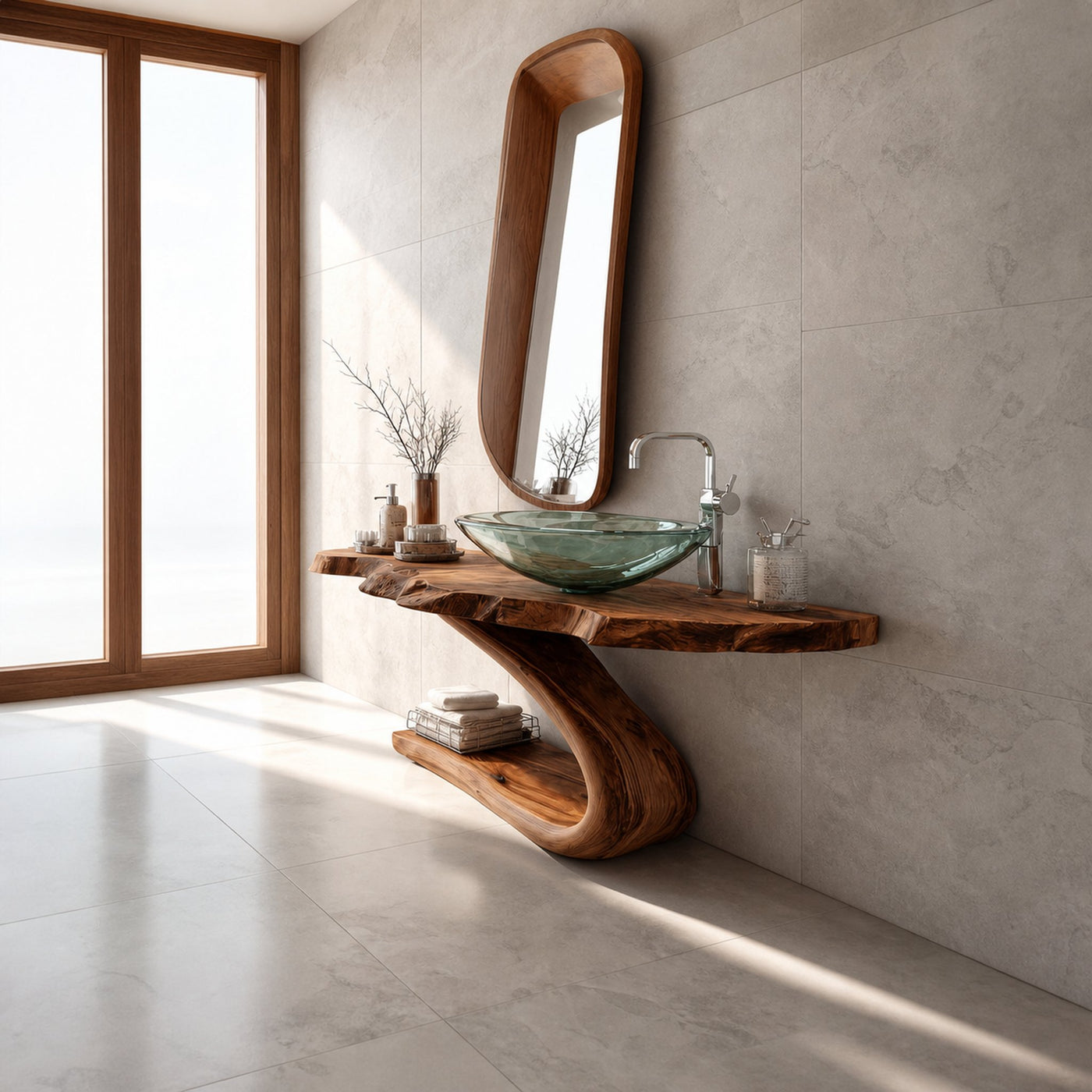 Midcentury Minimalist Pedestal Vanity Bathroom - product view 2