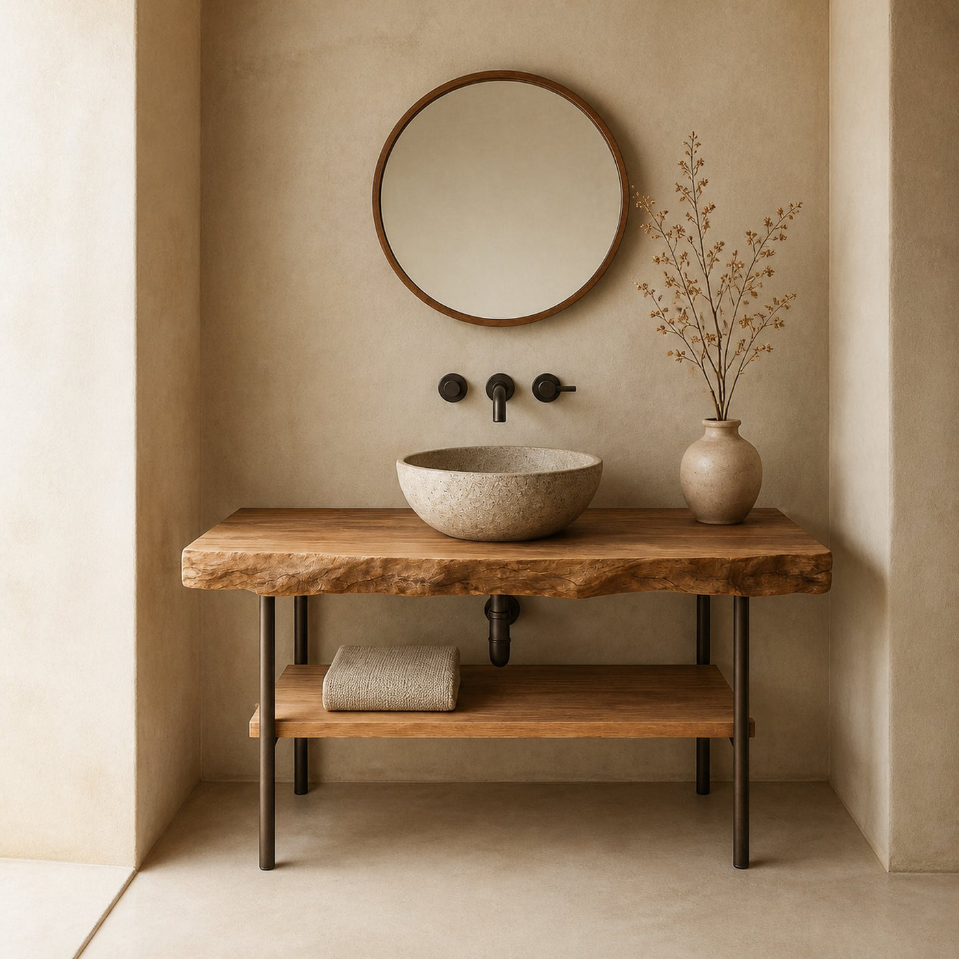 Midcentury Natural Edge Counter Bathroom