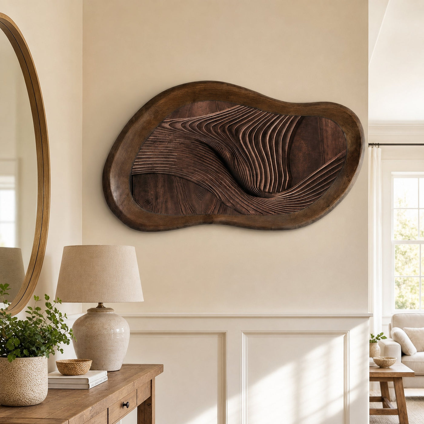 Midcentury Organic Wood Sculpture Wall Decor Living Room And Bedroom