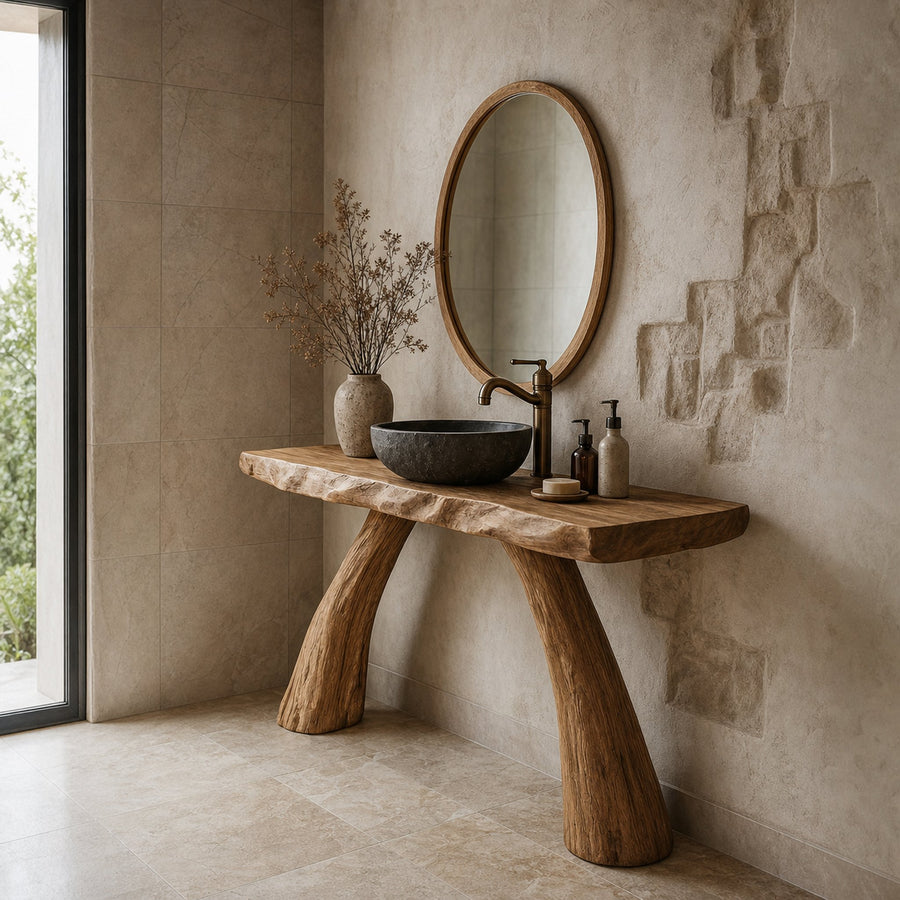 Midcentury Solid Wood Console Bathroom