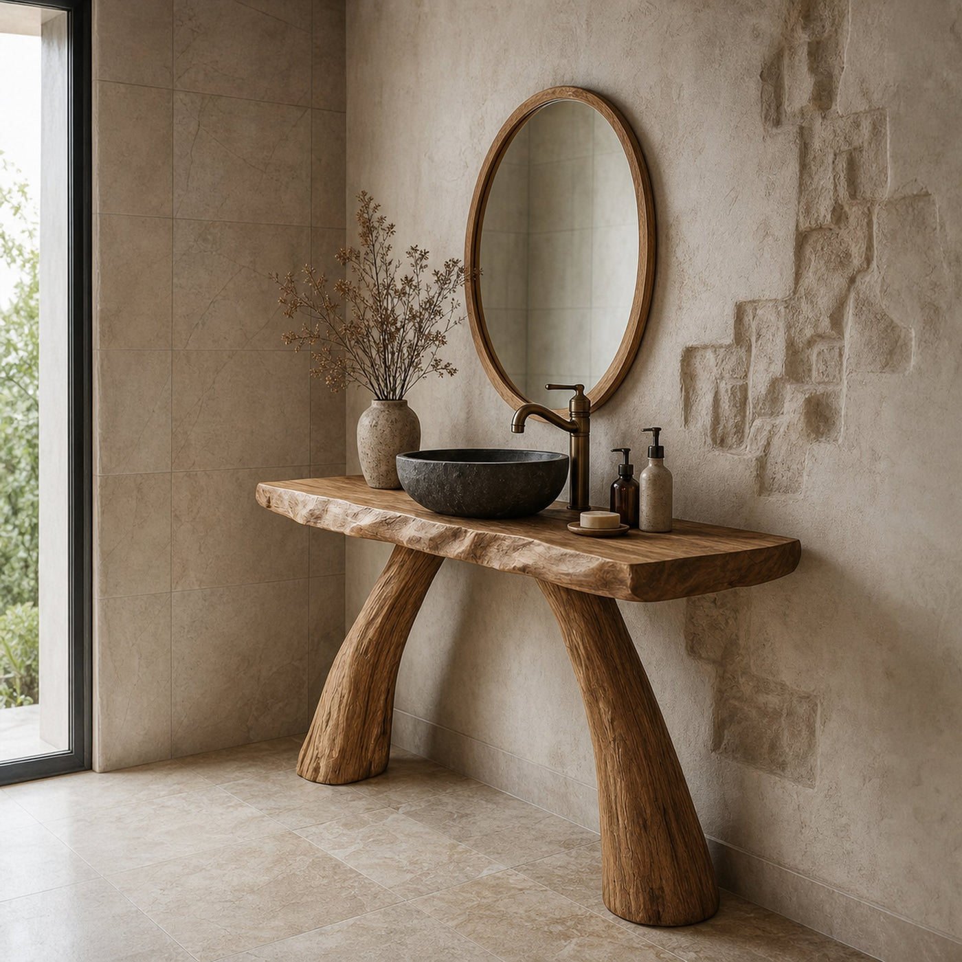Midcentury Solid Wood Console Bathroom