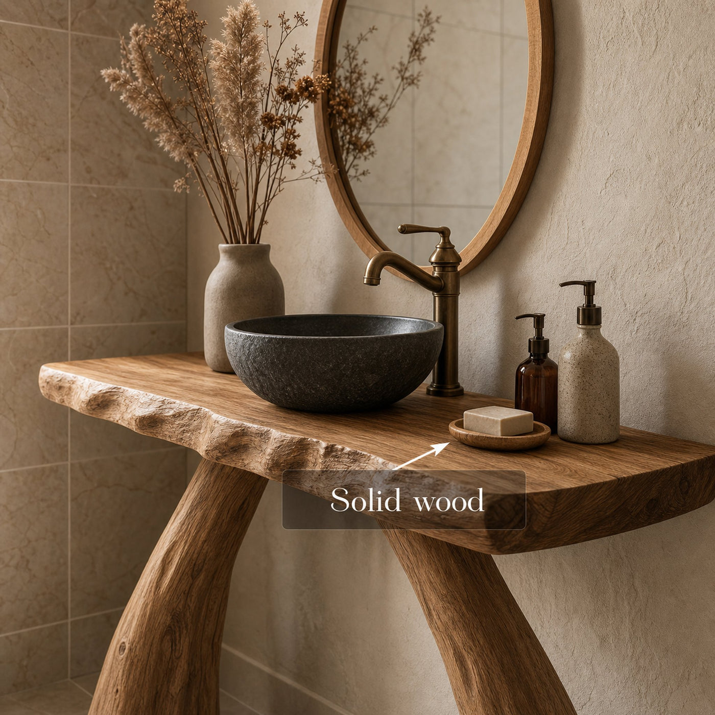 Midcentury Solid Wood Console Bathroom - product view 3