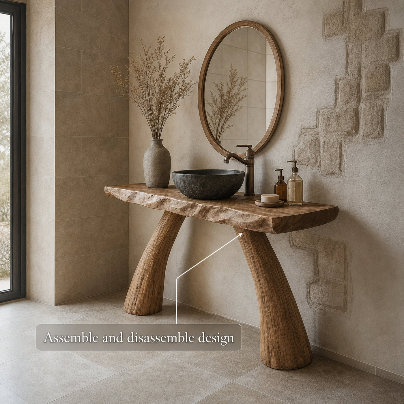 Midcentury Solid Wood Console Bathroom - product view 4