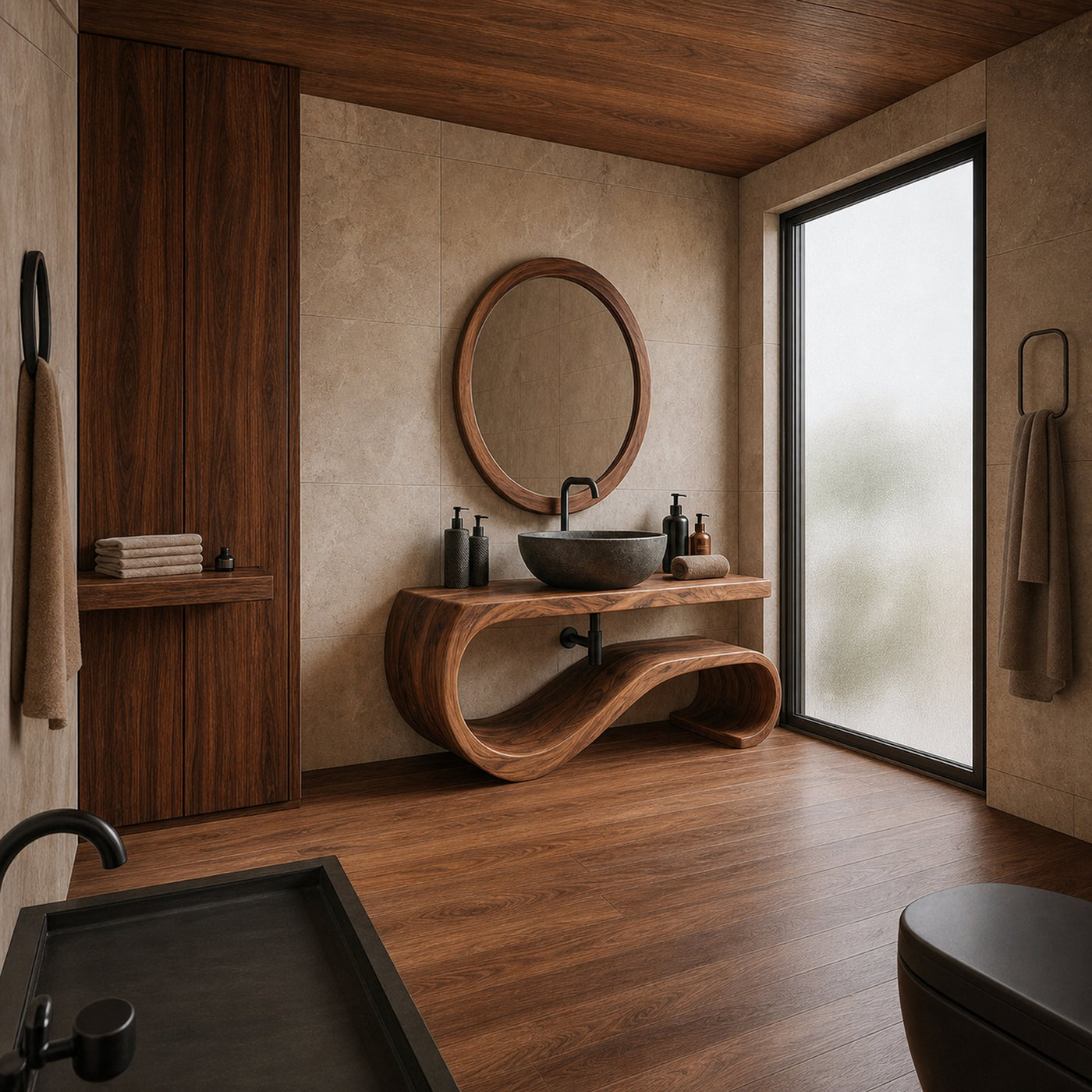 Midcentury Solid Wood Vanity Powder Room - product view 2