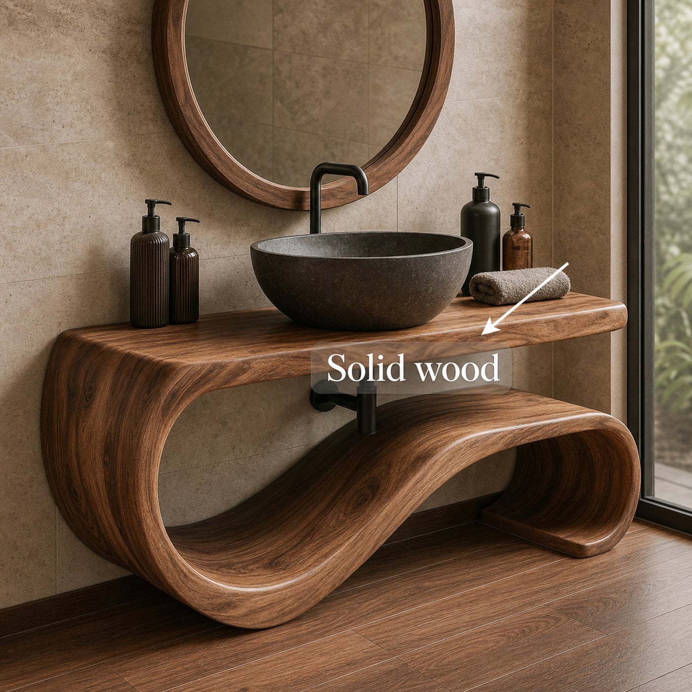 Midcentury Solid Wood Vanity Powder Room - product view 3