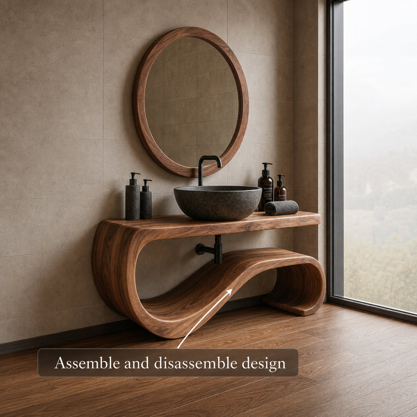 Midcentury Solid Wood Vanity Powder Room - product view 4