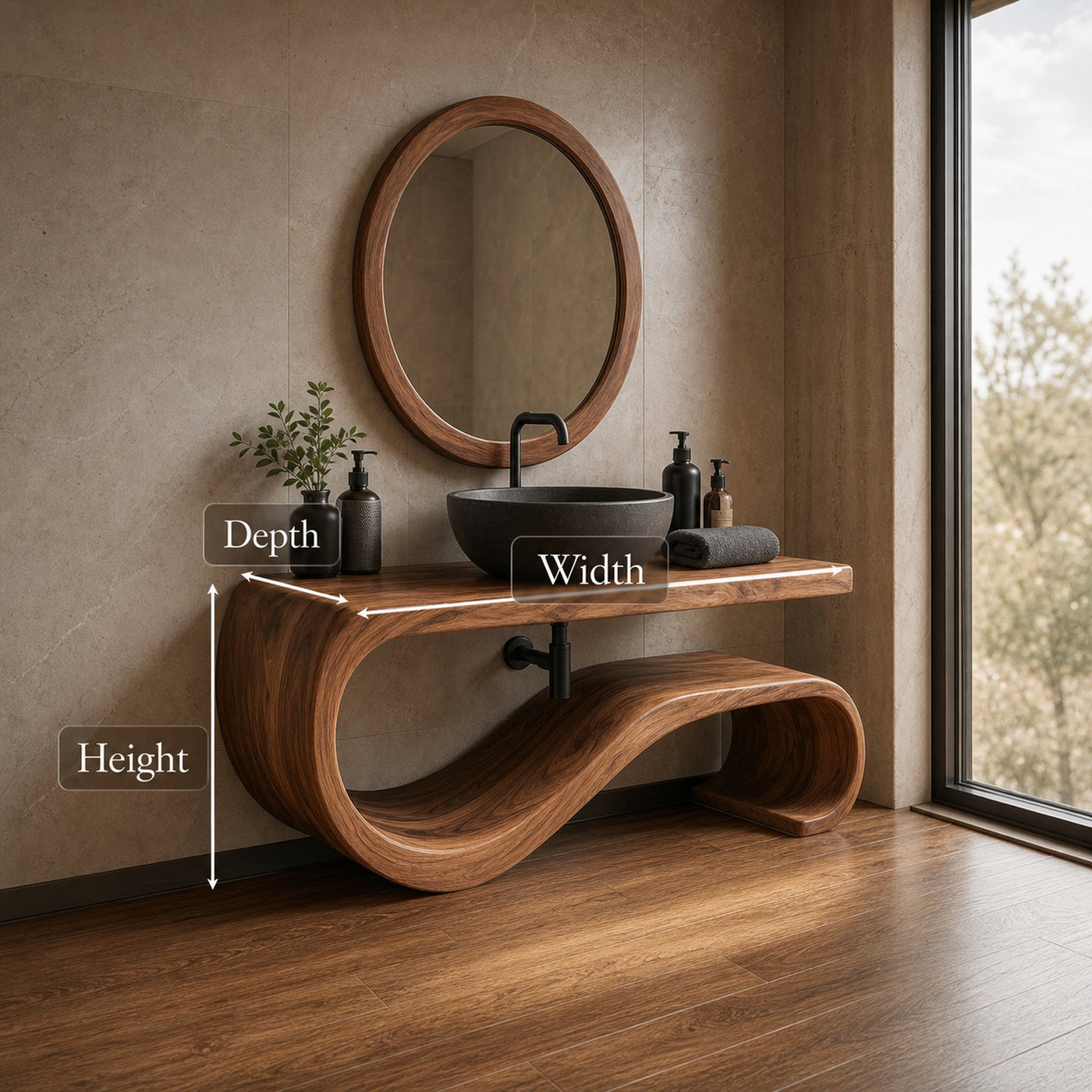 Midcentury Solid Wood Vanity Powder Room - product view 5