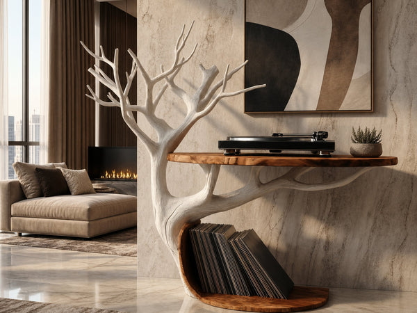 Midcentury Tree Branch Record Player Stand Vinyl Shelf Living Room Decor