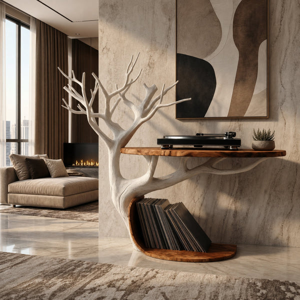 Midcentury Tree Branch Record Player Stand Vinyl Shelf Living Room Decor