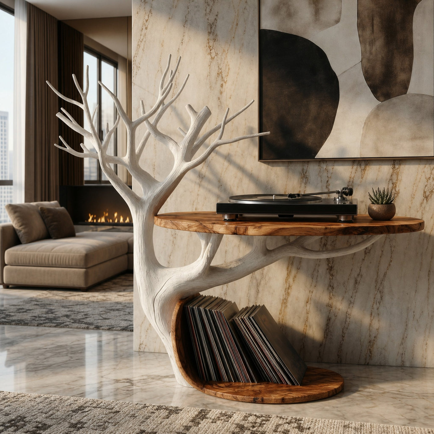 Midcentury Tree Branch Record Player Stand Vinyl Shelf Living Room Decor - product view 4