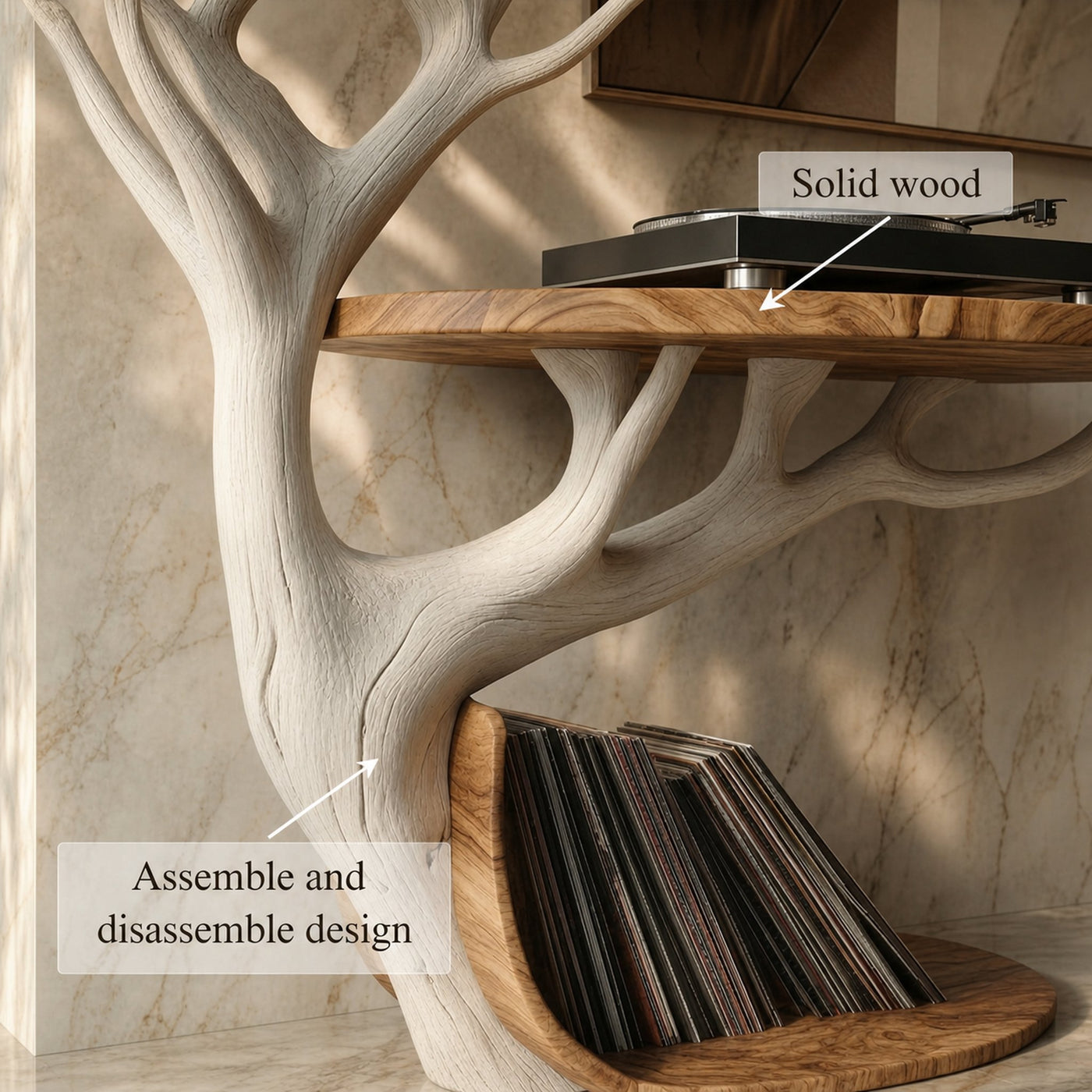 Midcentury Tree Branch Record Player Stand Vinyl Shelf Living Room Decor - product view 5