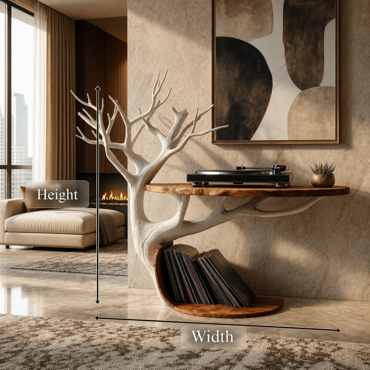 Midcentury Tree Branch Record Player Stand Vinyl Shelf Living Room Decor - product view 6