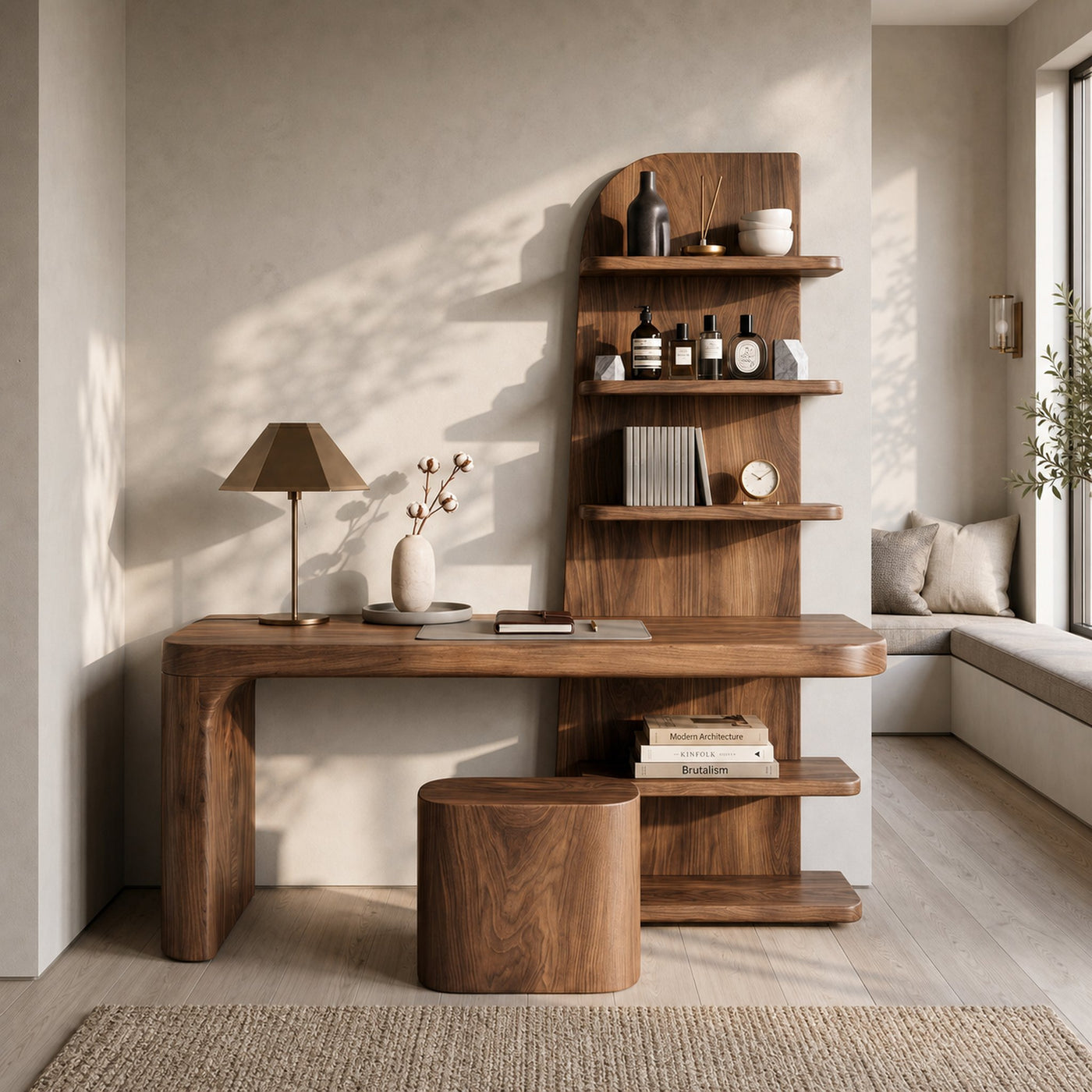 Minimal Desk With Built In Bookcase And Drawers For Study Room - product view 2