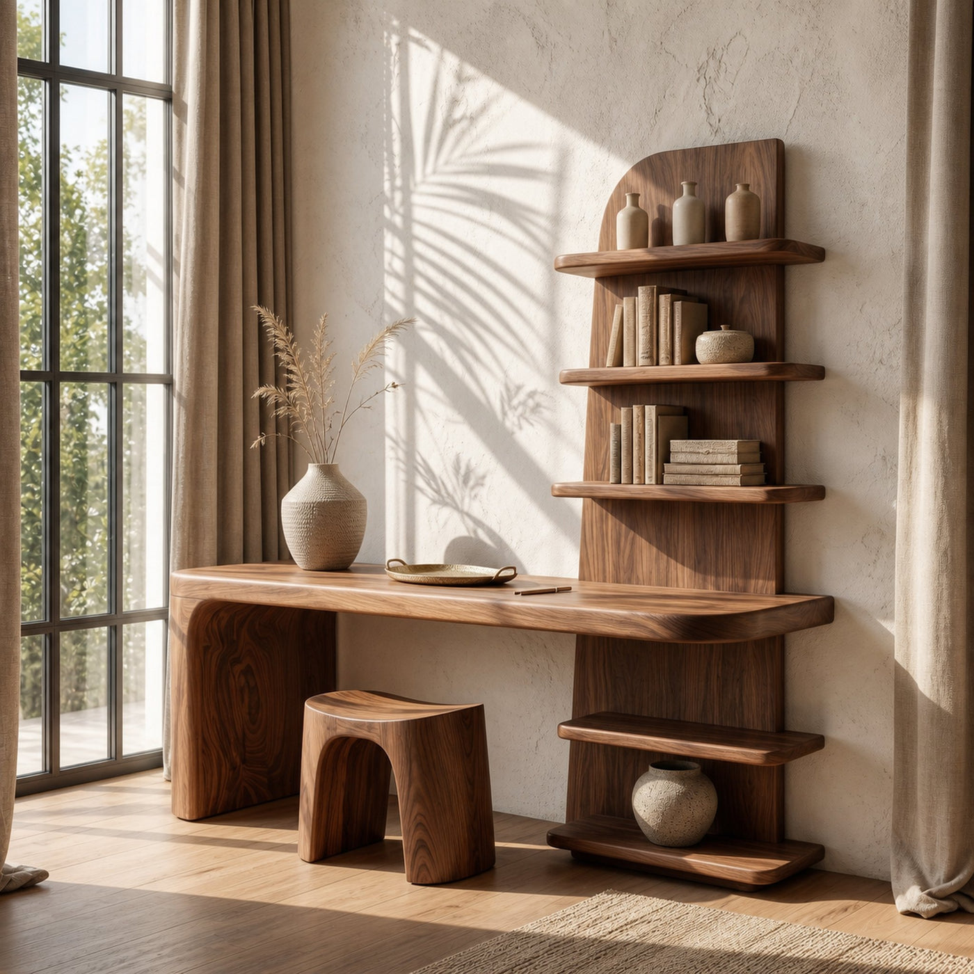 Minimal Desk With Built In Bookcase And Drawers For Study Room - product view 3