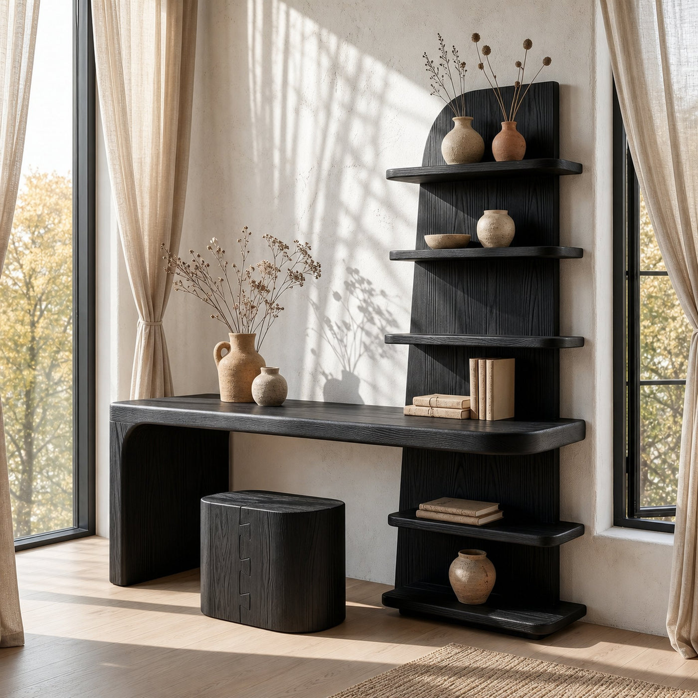 Minimal Desk With Built In Bookcase And Drawers For Study Room - product view 4