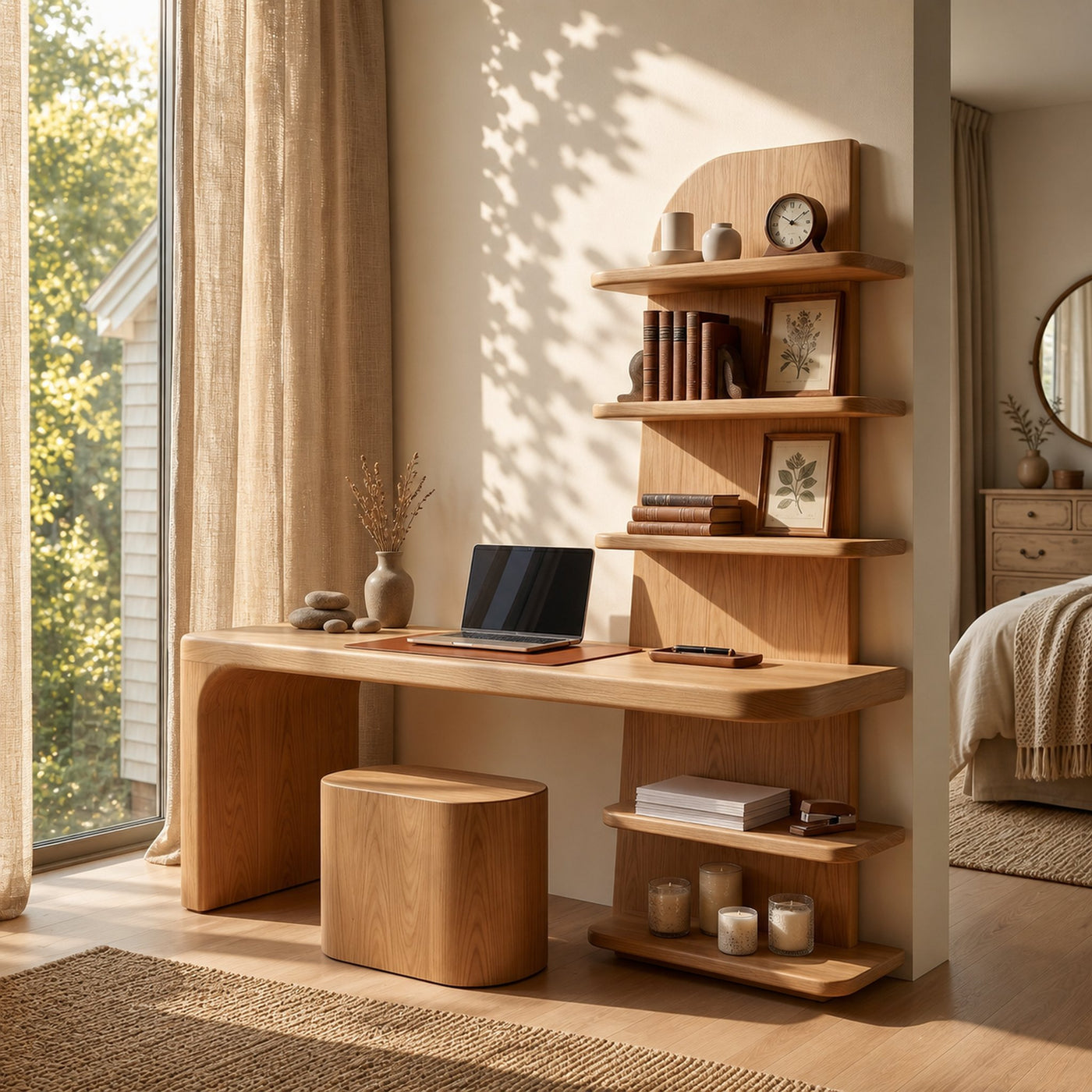 Minimal Desk With Built In Bookcase And Drawers For Study Room - product view 5