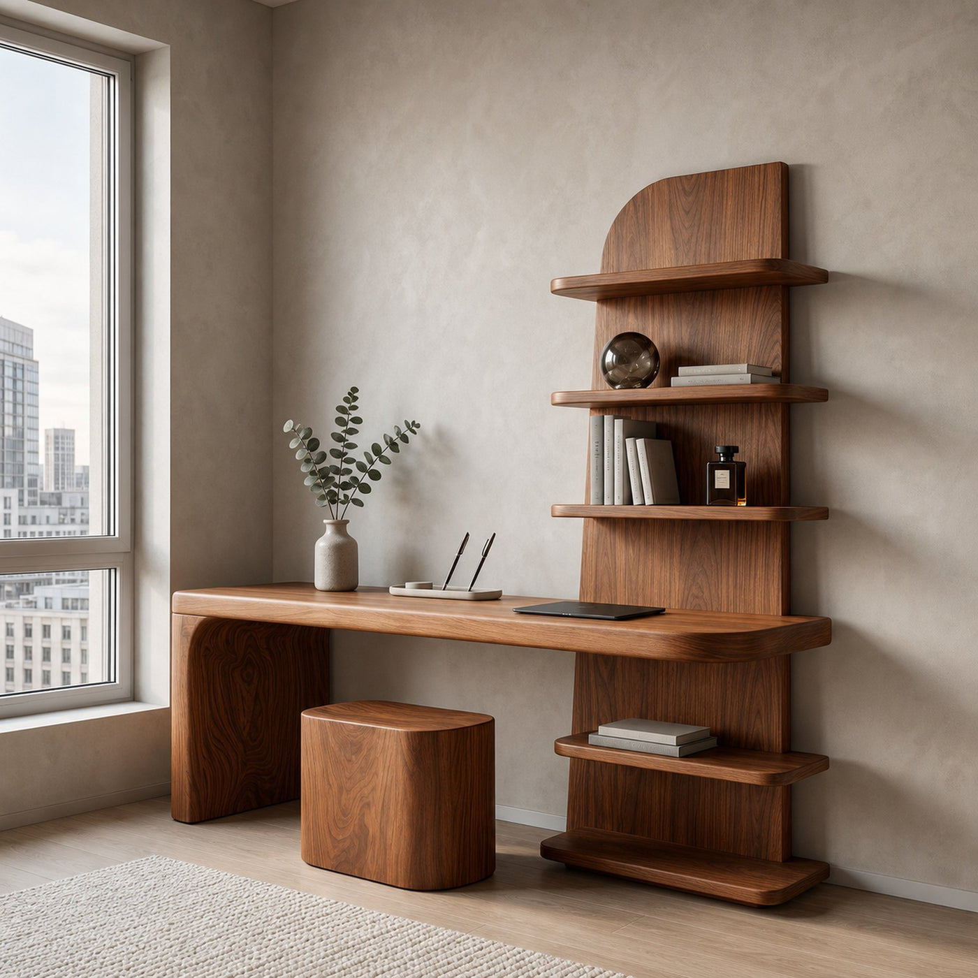 Minimal Desk With Built In Bookcase And Drawers For Study Room - product view 6