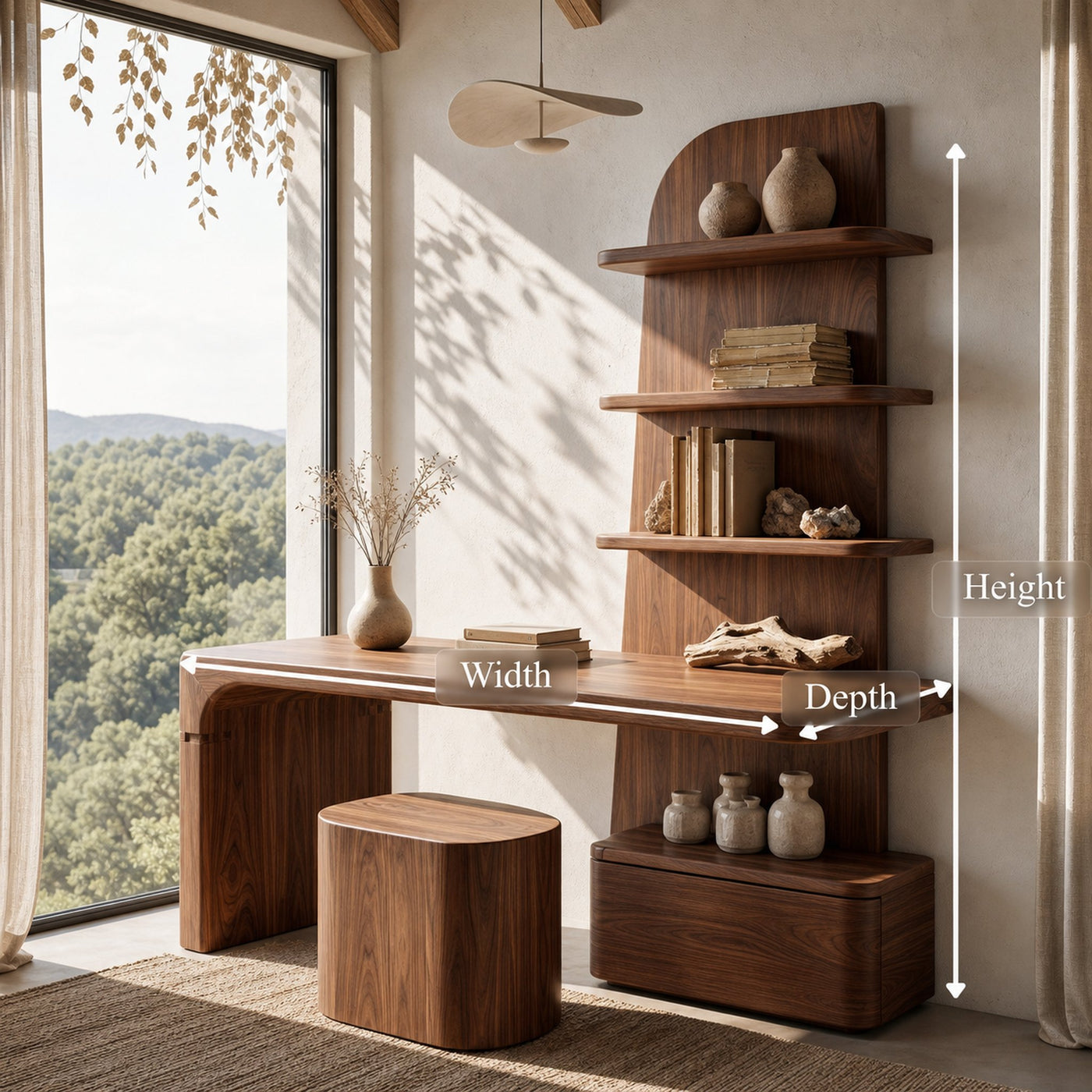 Minimal Desk With Built In Bookcase And Drawers For Study Room - product view 8