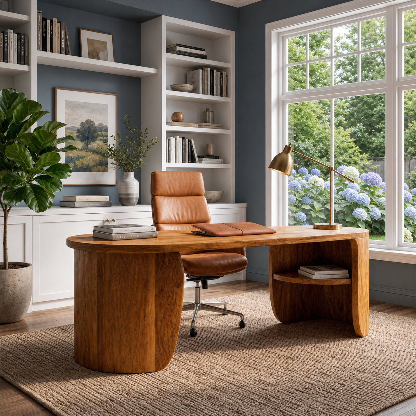 Minimal Wooden Desk With Clean Lines And Built In Storage For Home Office