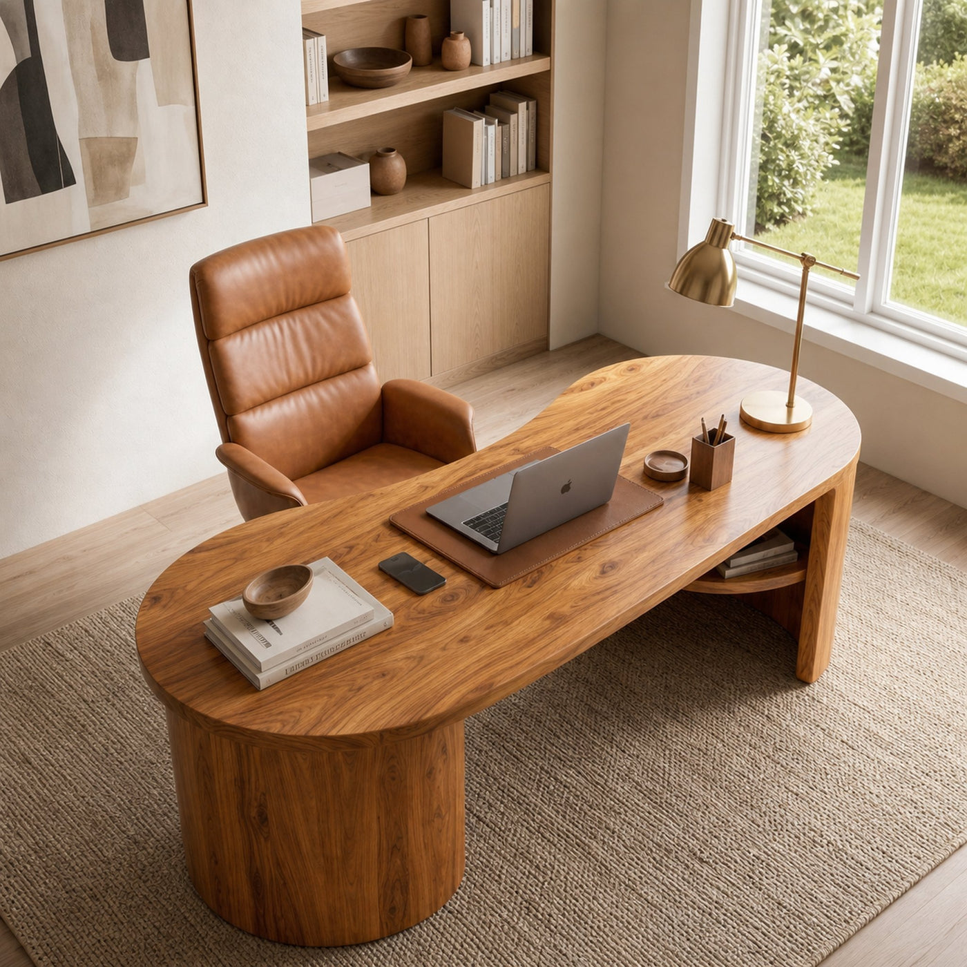 Minimal Wooden Desk With Clean Lines And Built In Storage For Home Office - product view 3