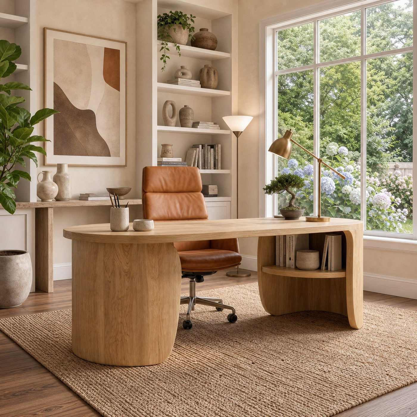 Minimal Wooden Desk With Clean Lines And Built In Storage For Home Office - product view 5