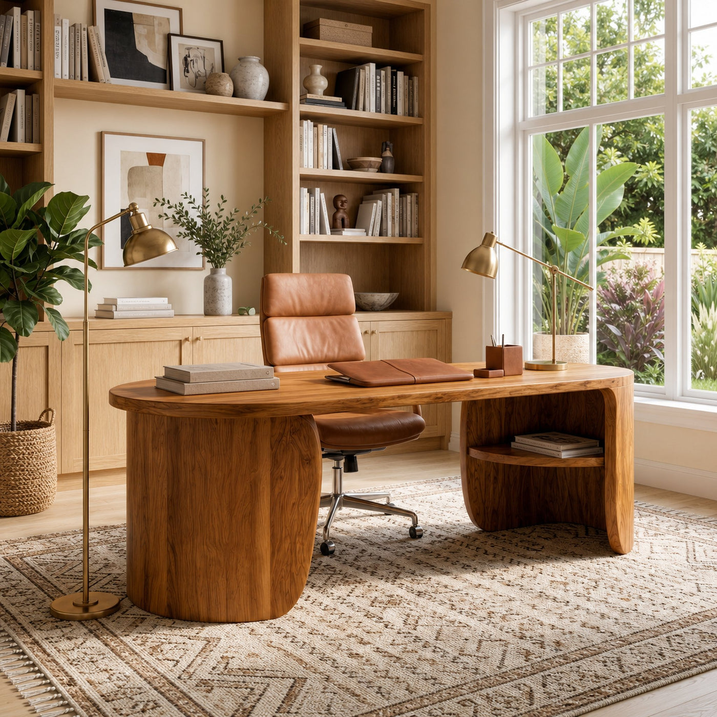 Minimal Wooden Desk With Clean Lines And Built In Storage For Home Office - product view 6