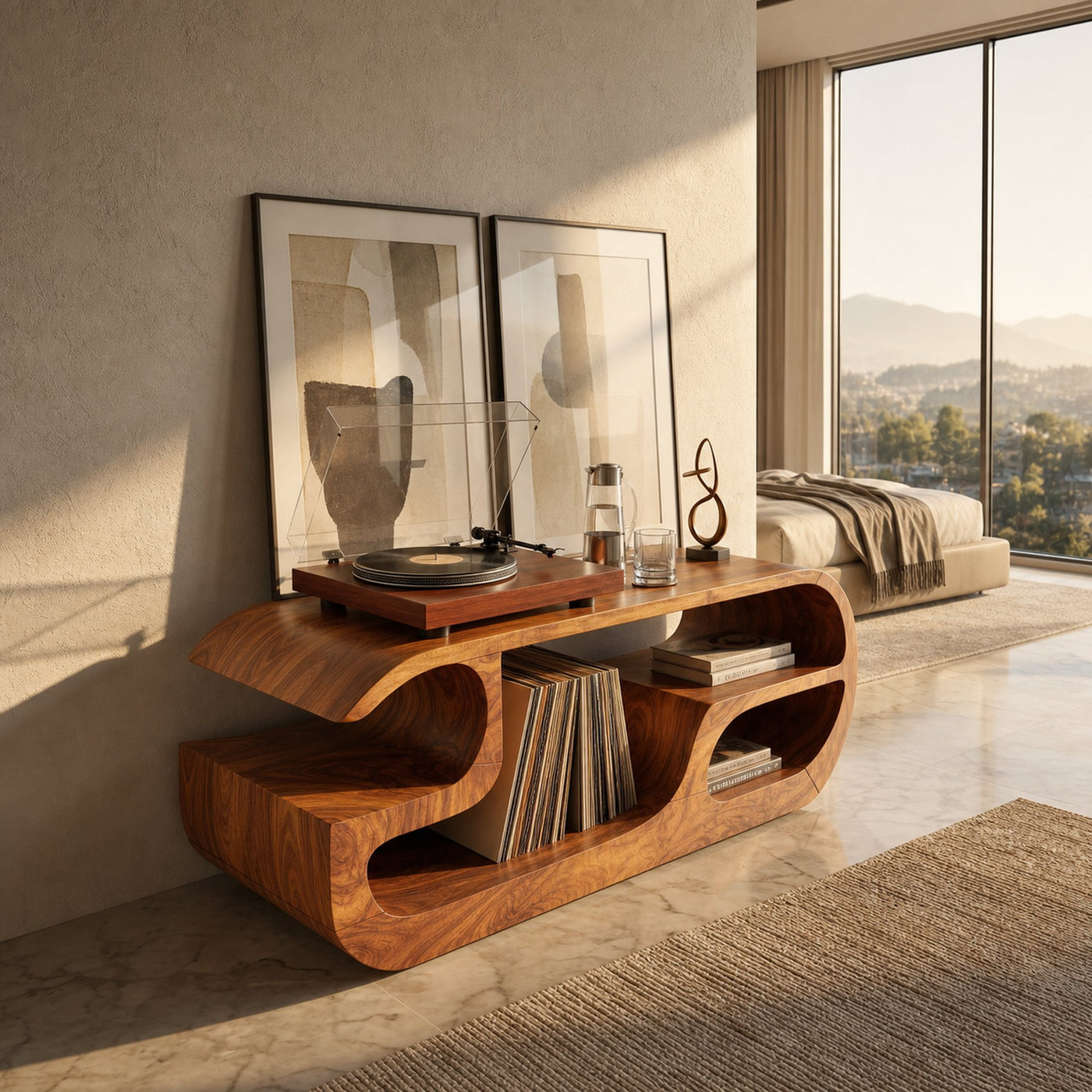 Minimalist Curved Record Player Stand City Apartment - product view 2