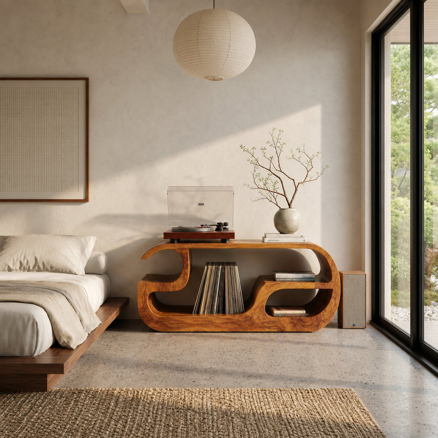 Minimalist Curved Record Player Stand City Apartment - product view 3