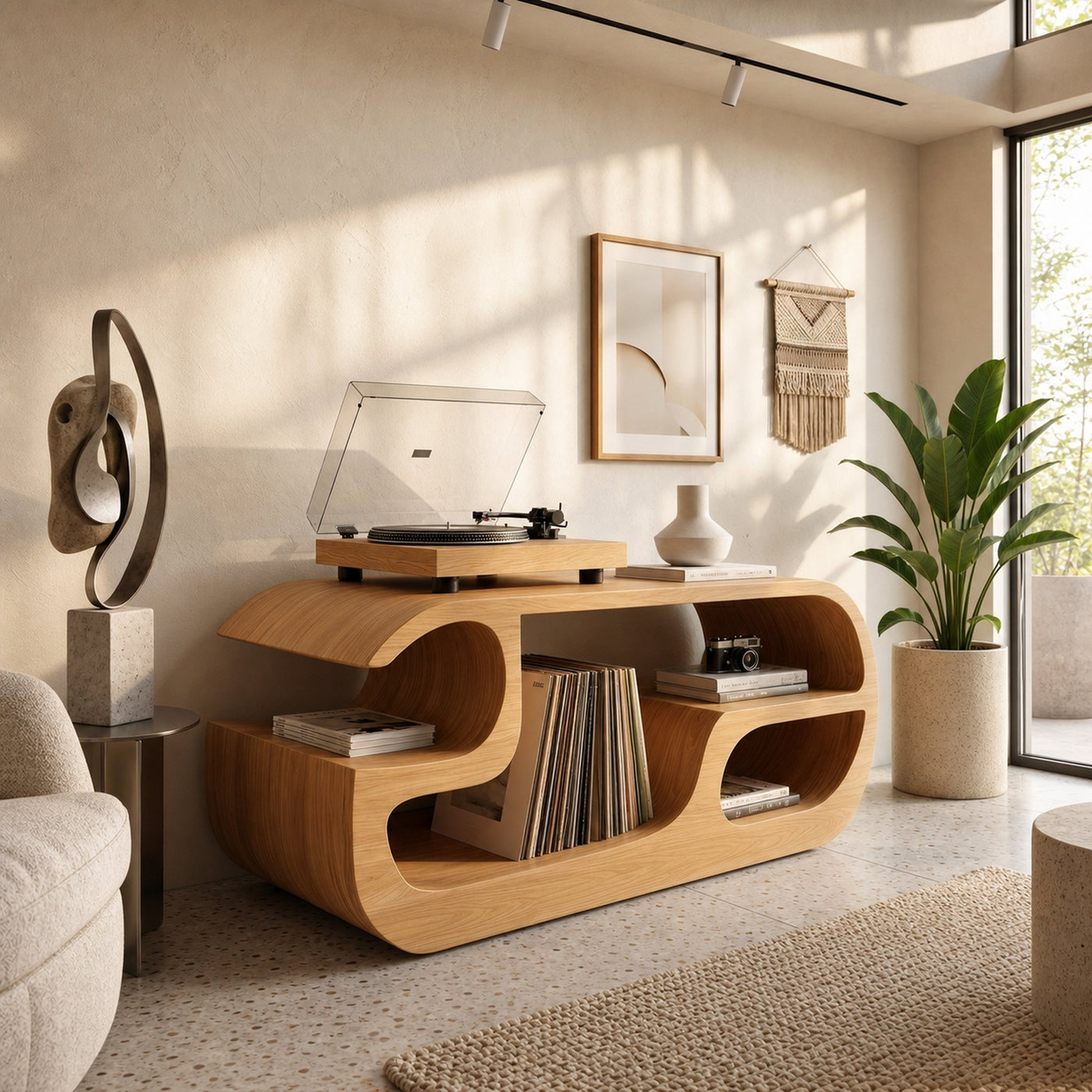 Minimalist Curved Record Player Stand City Apartment - product view 5