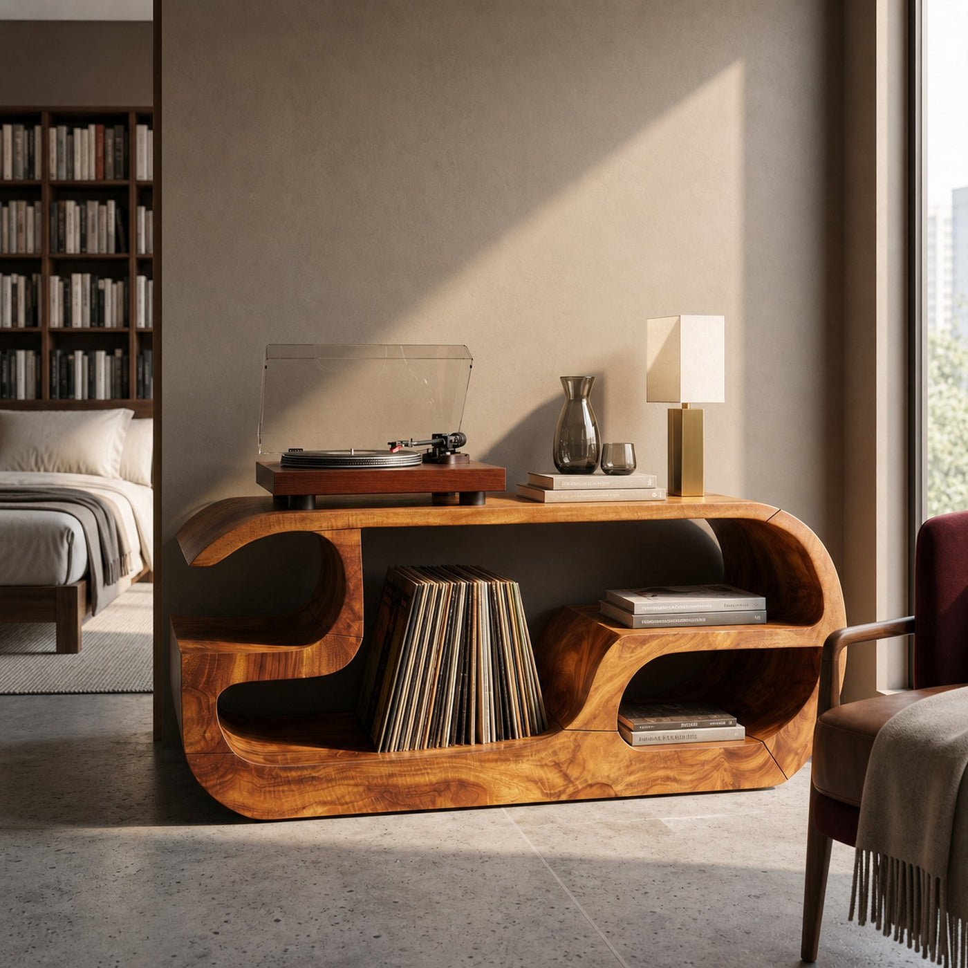 Minimalist Curved Record Player Stand City Apartment - product view 6