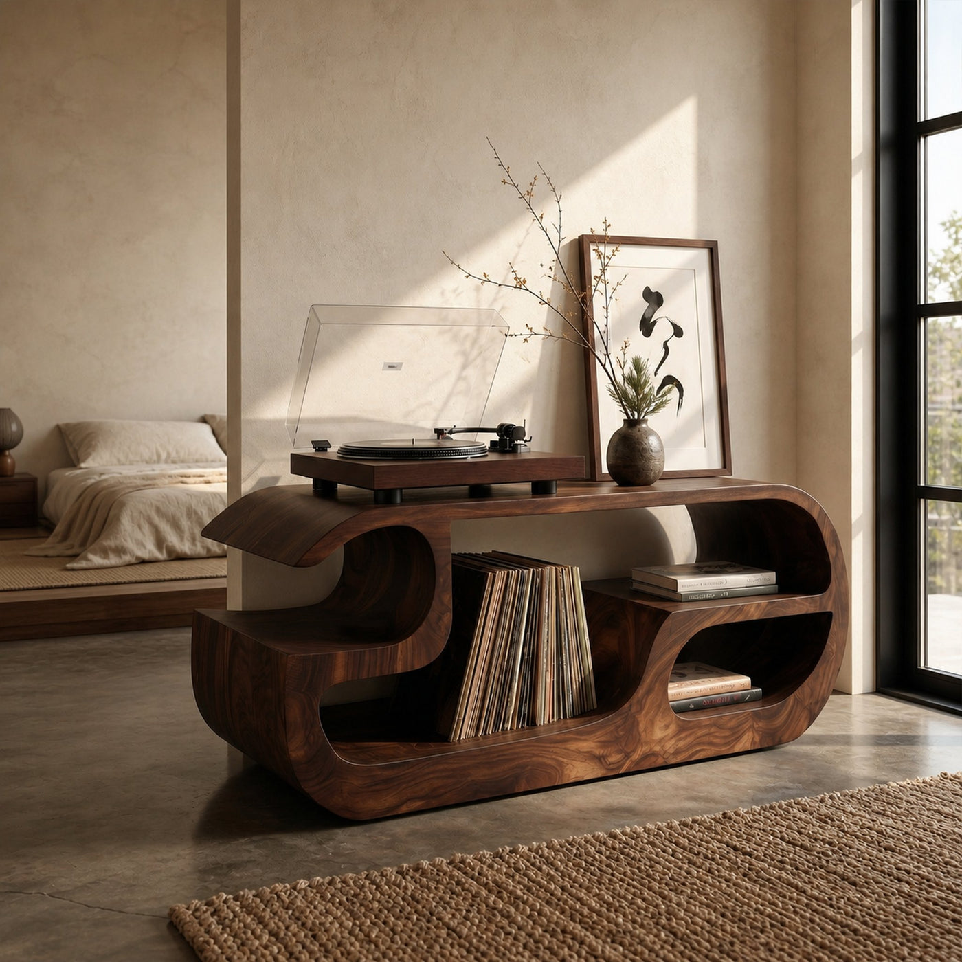 Minimalist Curved Record Player Stand City Apartment - product view 7