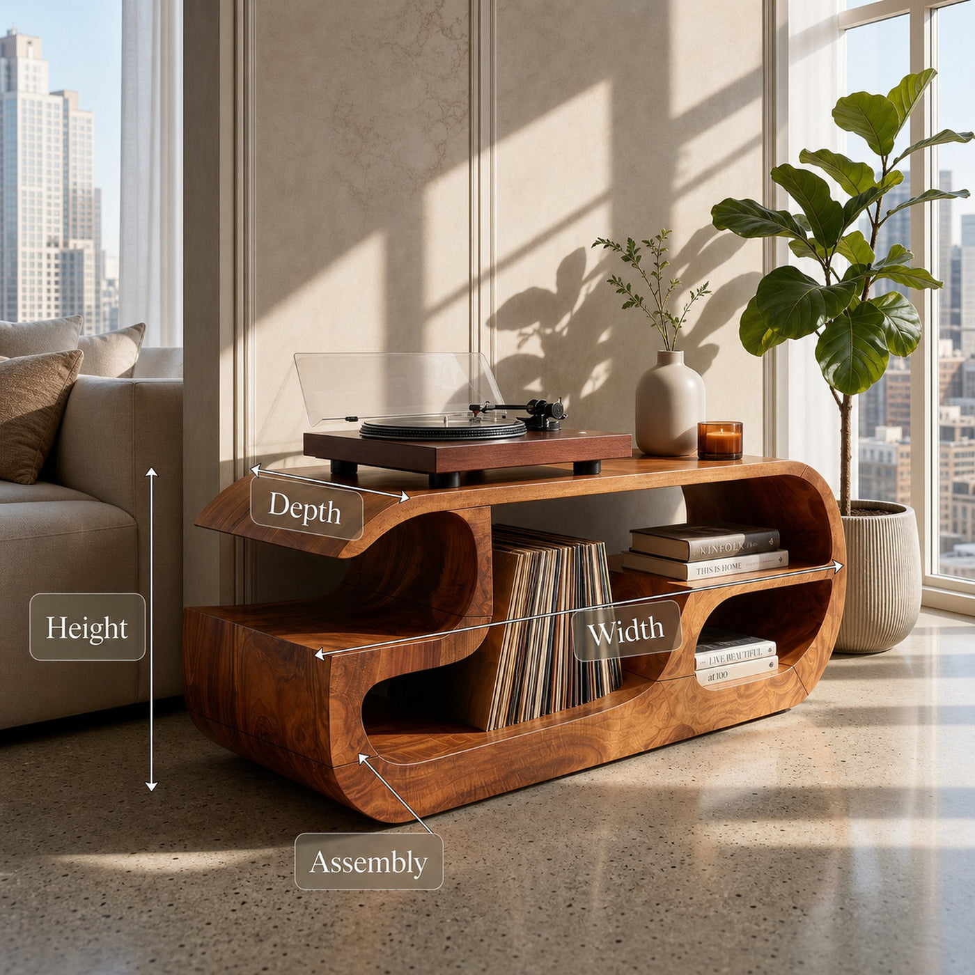 Minimalist Curved Record Player Stand City Apartment - product view 8
