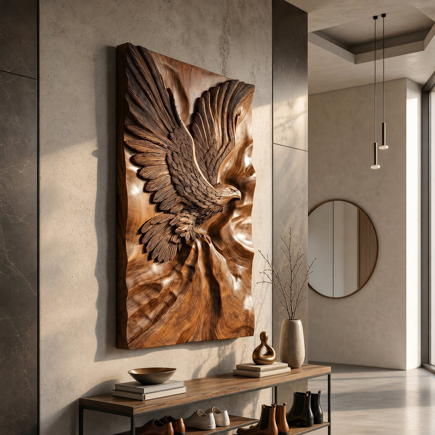 Minimalist Eagle Wood Wall Art Luxury Entryway Interior Statement