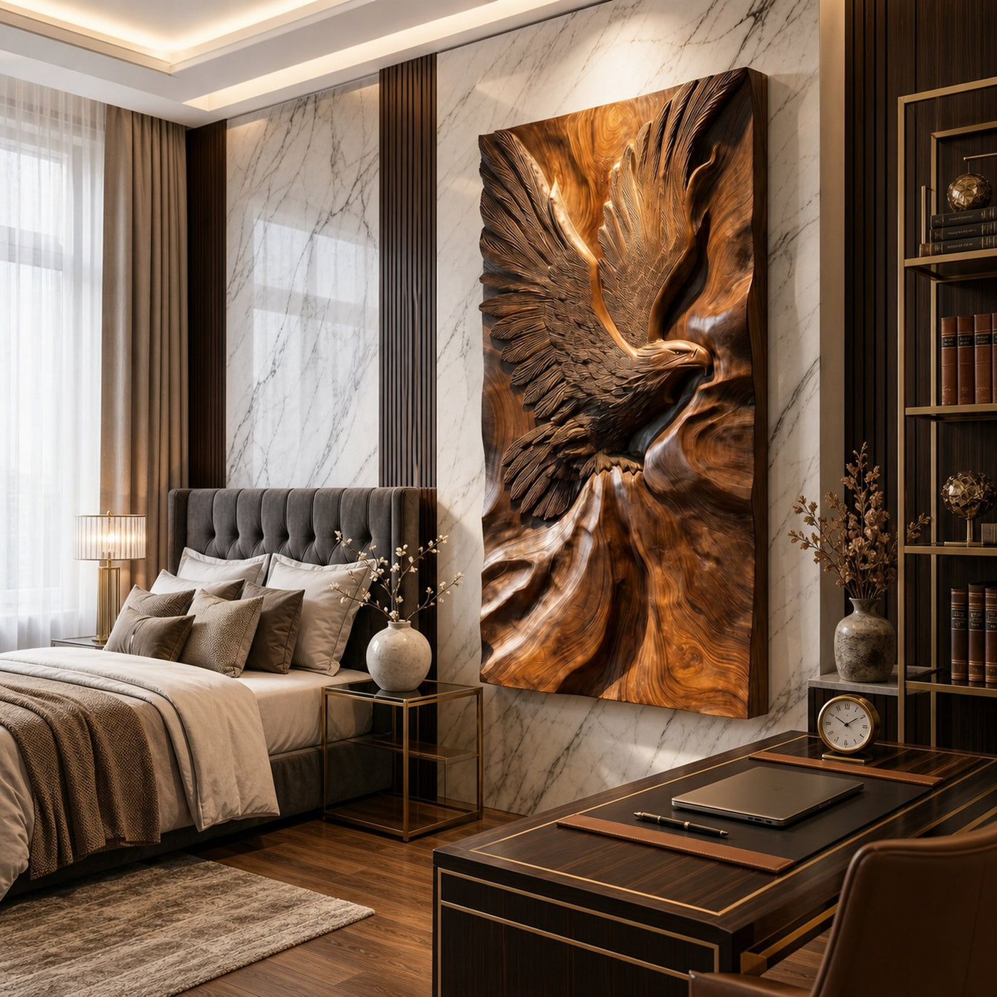 Minimalist Eagle Wood Wall Art Luxury Entryway Interior Statement - product view 3