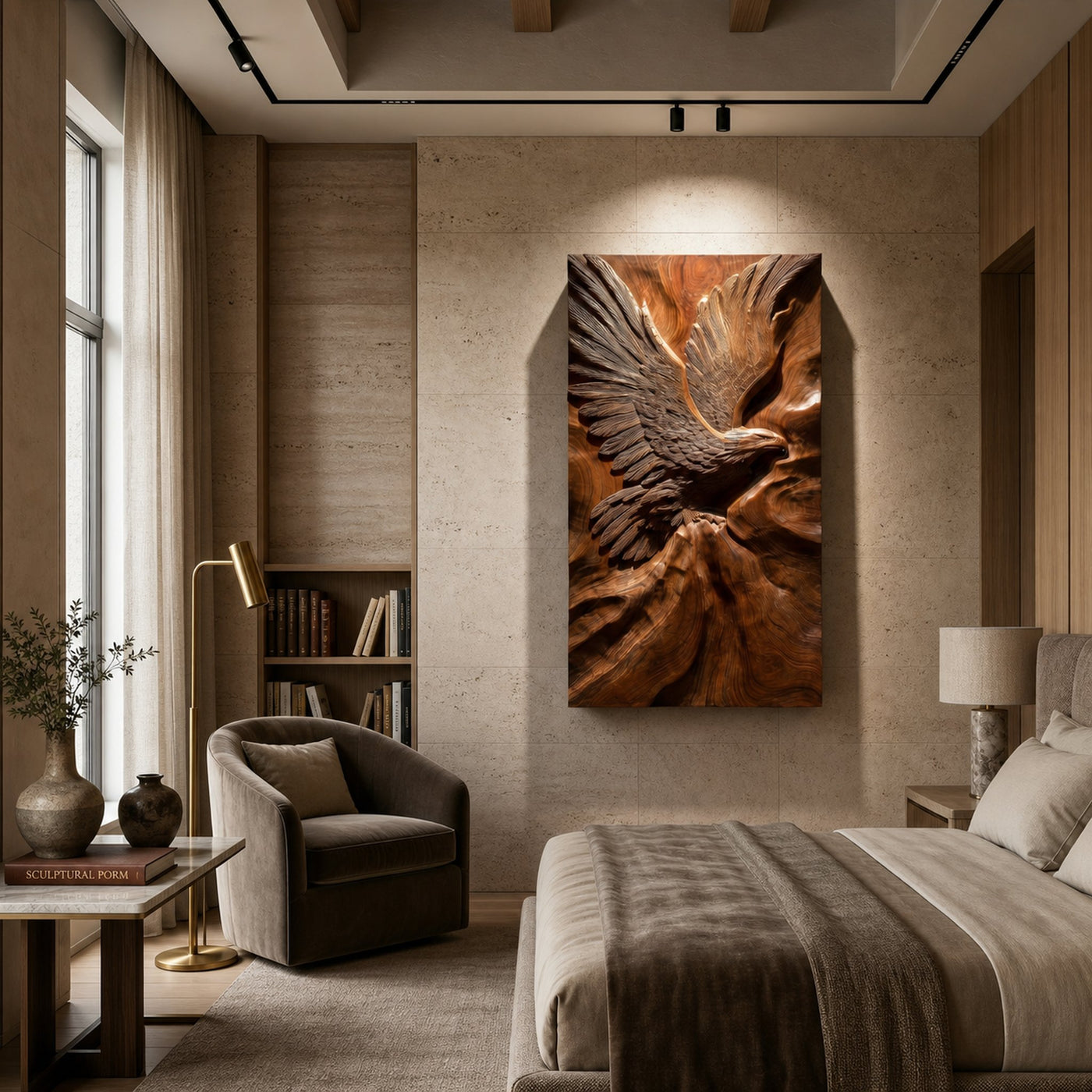 Minimalist Eagle Wood Wall Art Luxury Entryway Interior Statement - product view 4