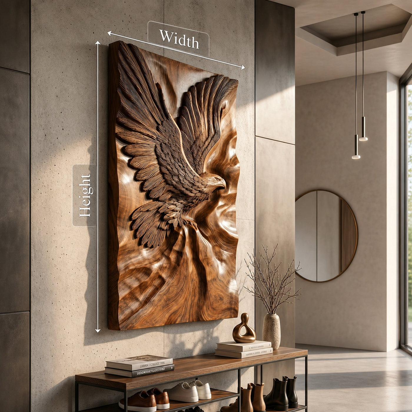 Minimalist Eagle Wood Wall Art Luxury Entryway Interior Statement - product view 5