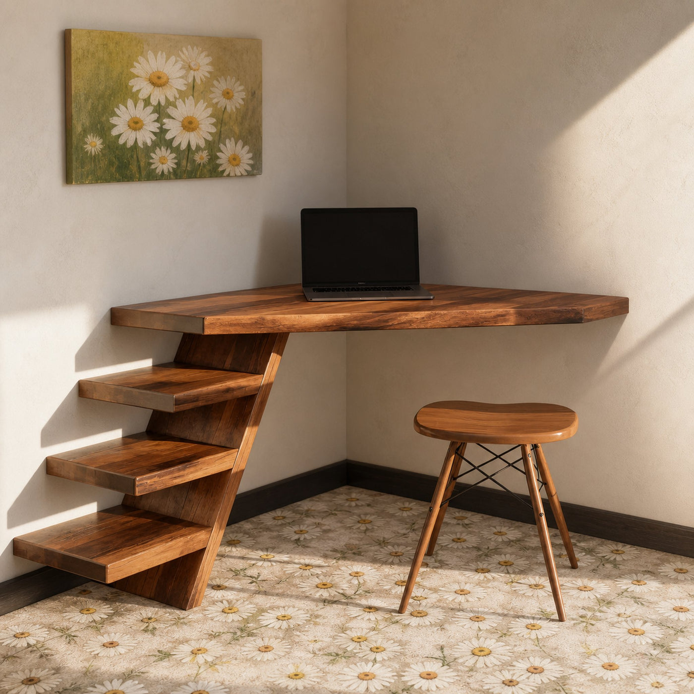 Minimalist Floating Corner Desk With Shelves For Small Home Office Workspace