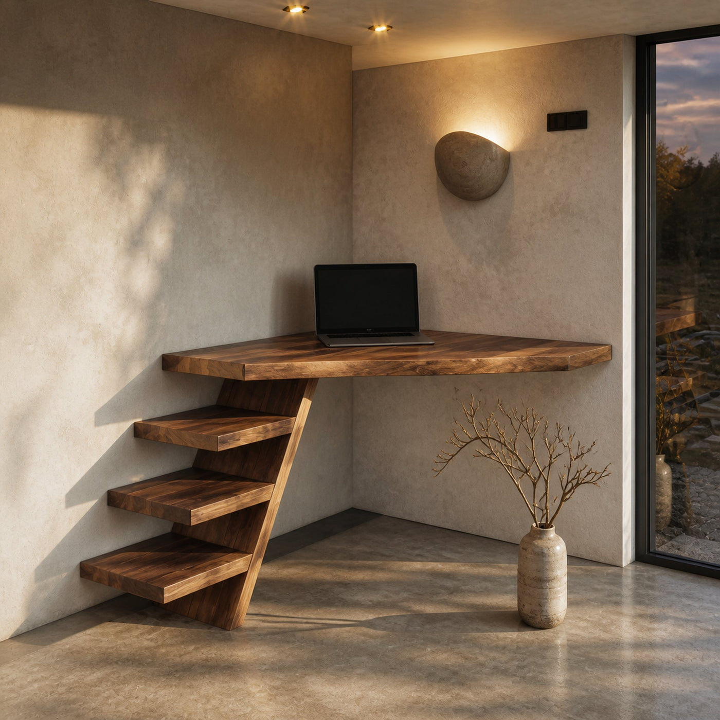 Minimalist Floating Corner Desk With Shelves For Small Home Office Workspace - product view 3