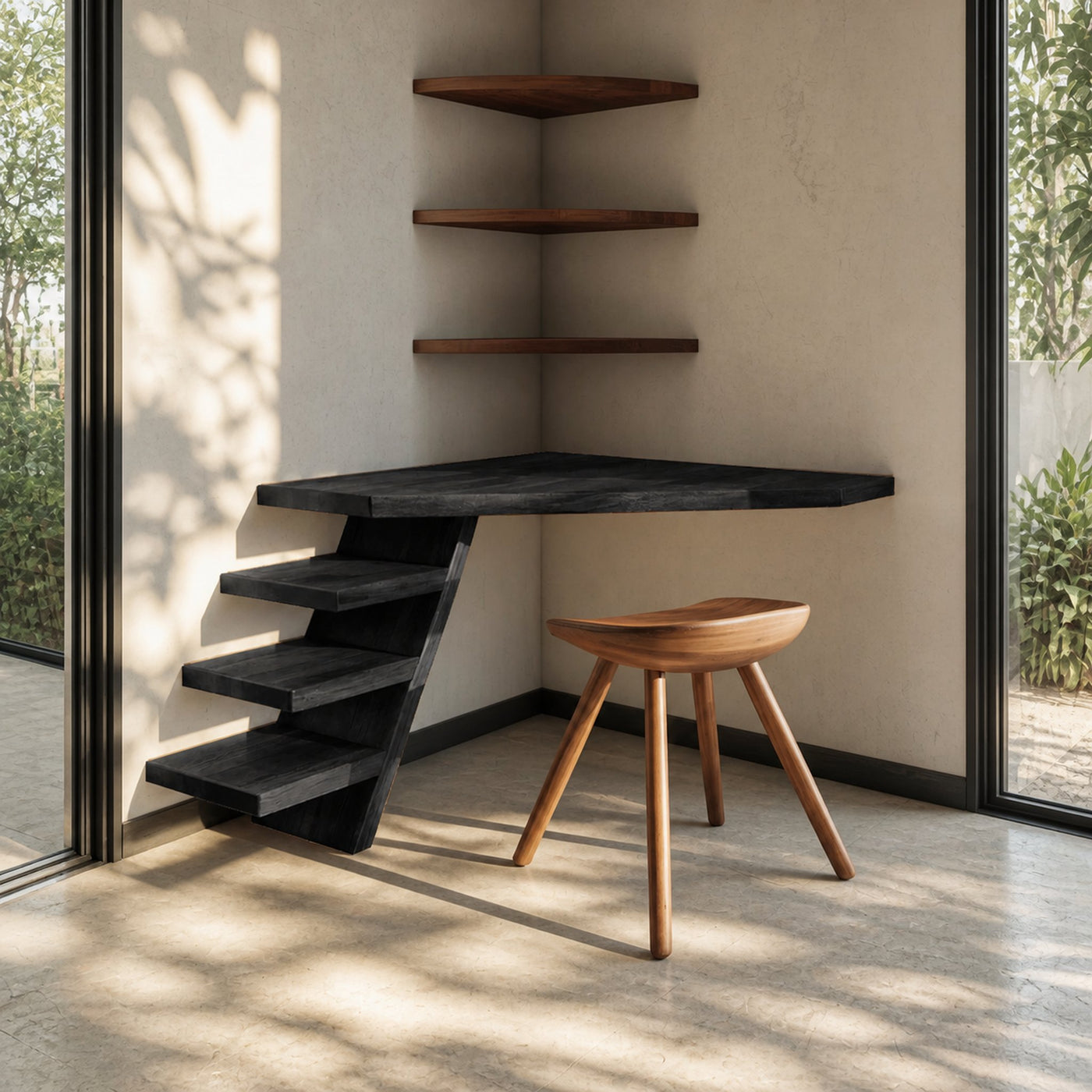 Minimalist Floating Corner Desk With Shelves For Small Home Office Workspace - product view 4