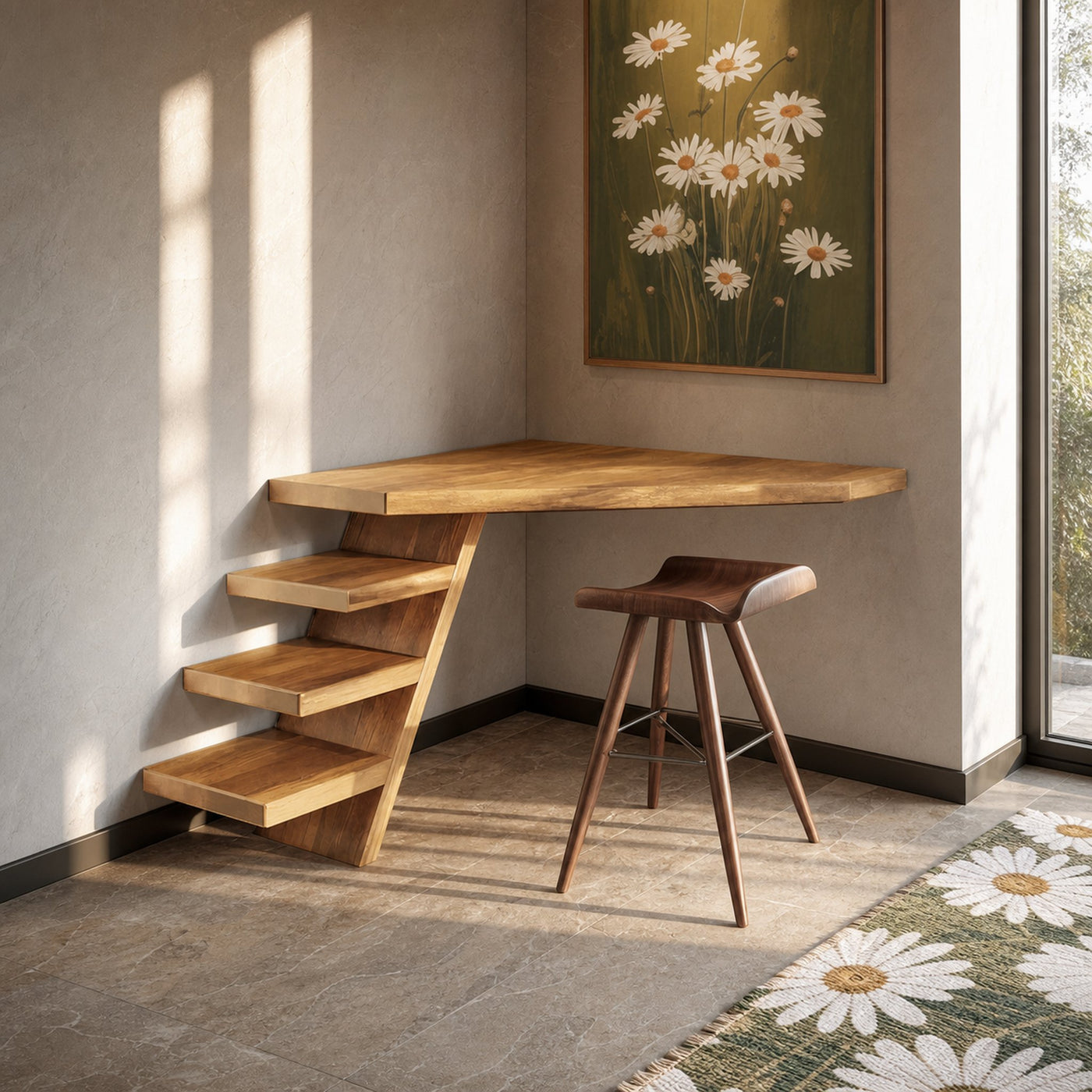 Minimalist Floating Corner Desk With Shelves For Small Home Office Workspace - product view 5