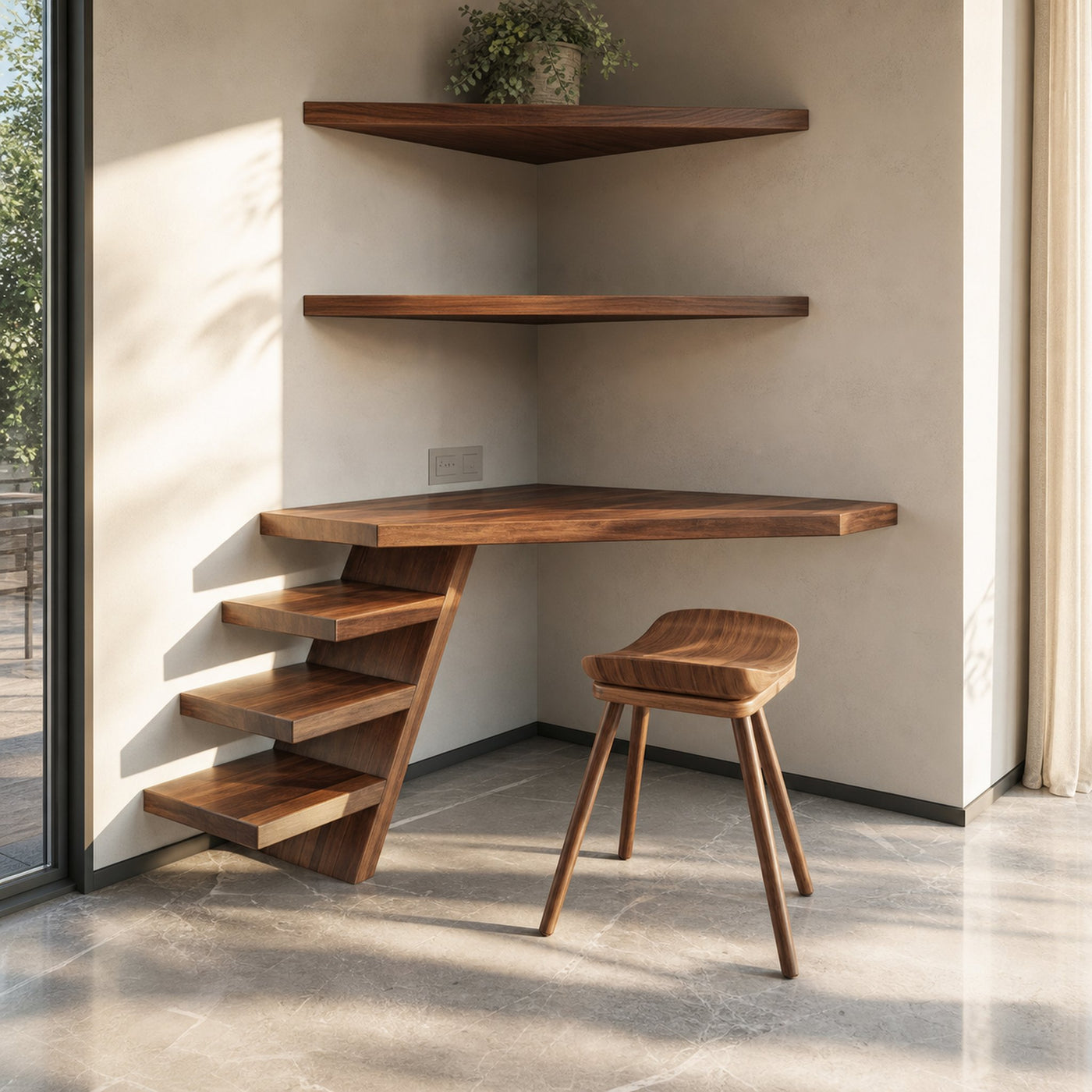 Minimalist Floating Corner Desk With Shelves For Small Home Office Workspace - product view 6