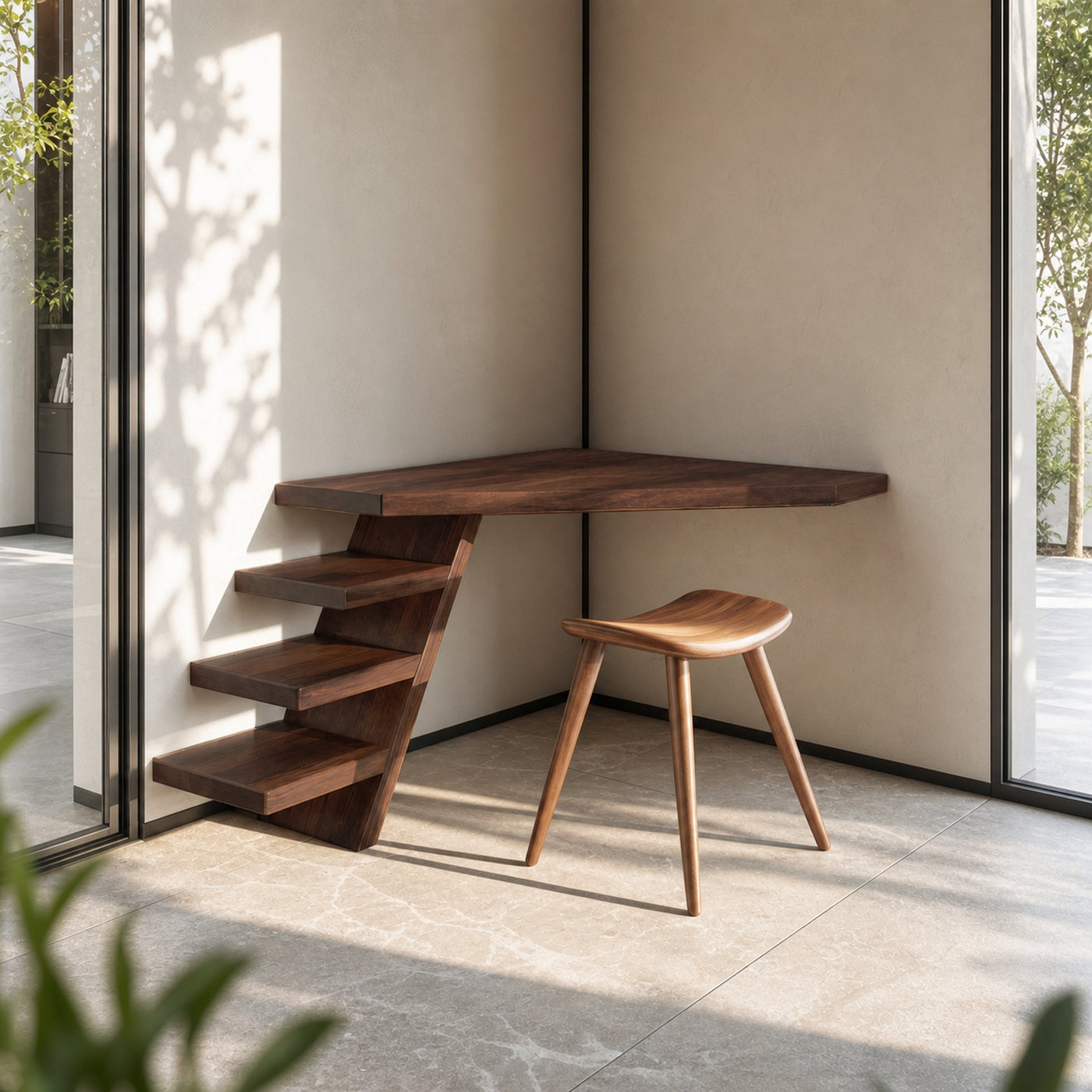 Minimalist Floating Corner Desk With Shelves For Small Home Office Workspace - product view 7