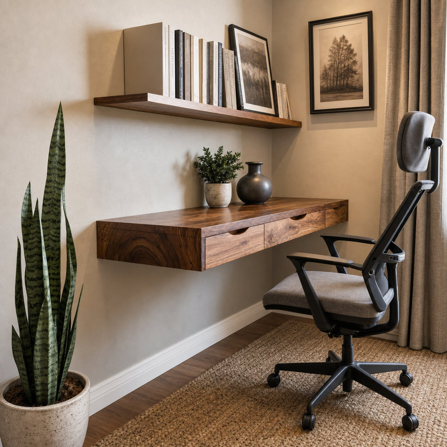 Minimalist Floating Desk With 3 Drawers For Home Office