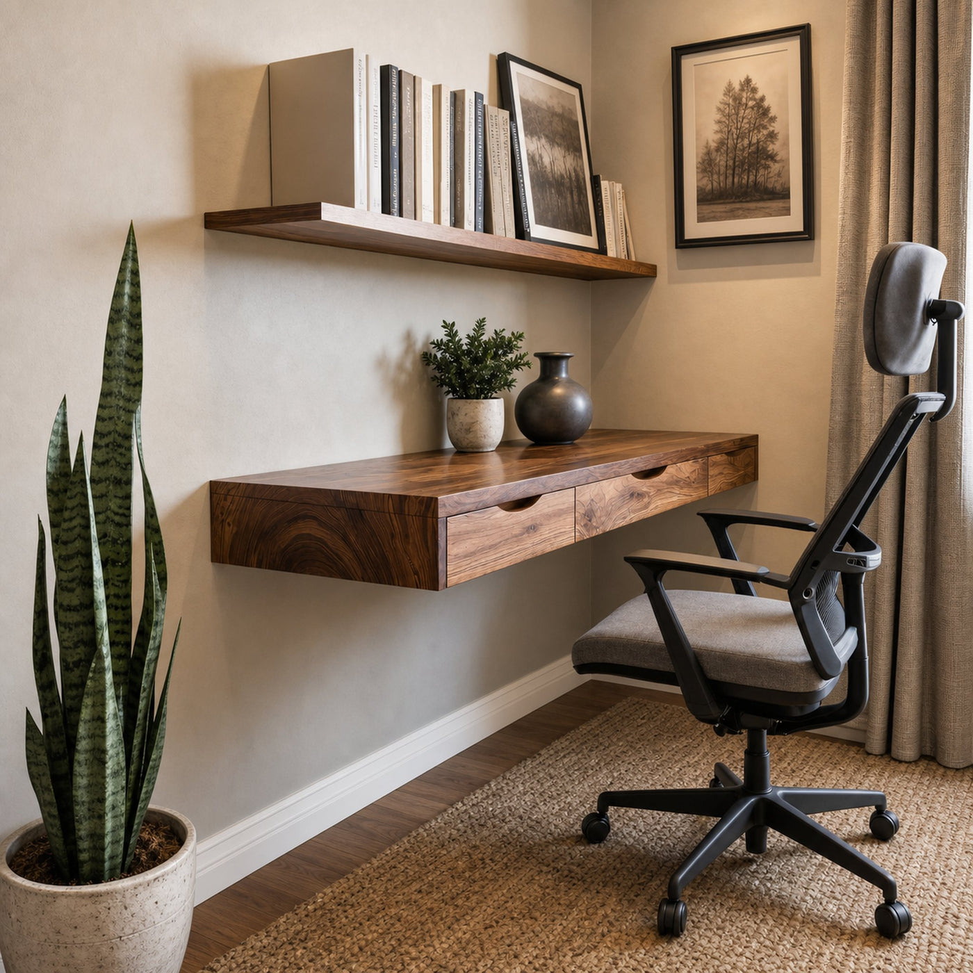 Minimalist Floating Desk With 3 Drawers For Home Office