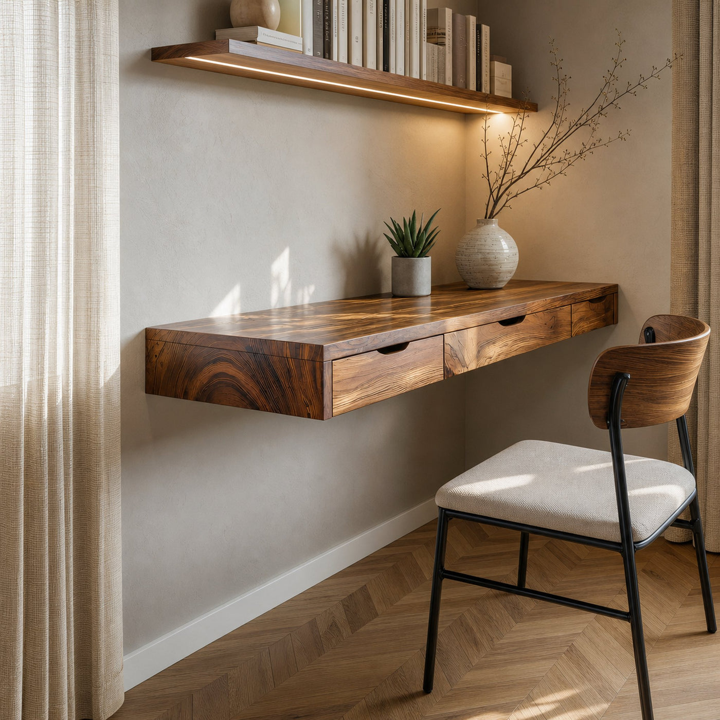 Minimalist Floating Desk With 3 Drawers For Home Office - product view 2