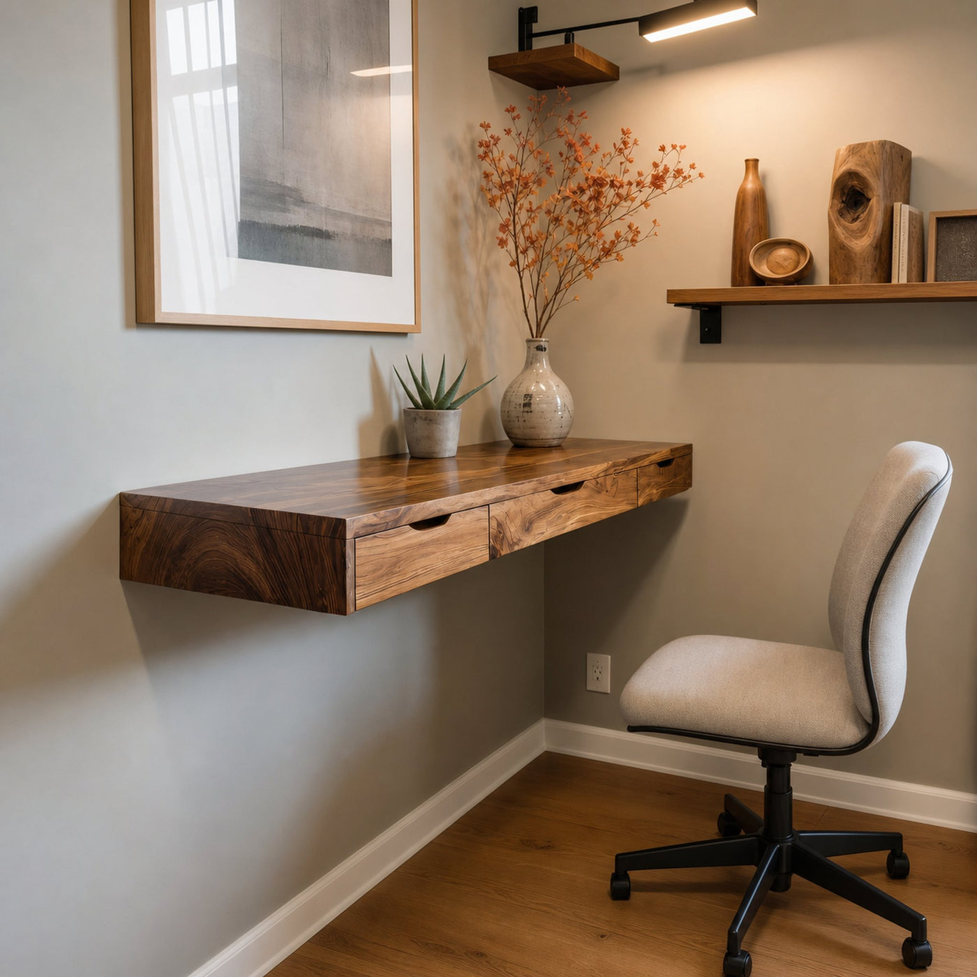 Minimalist Floating Desk With 3 Drawers For Home Office - product view 3