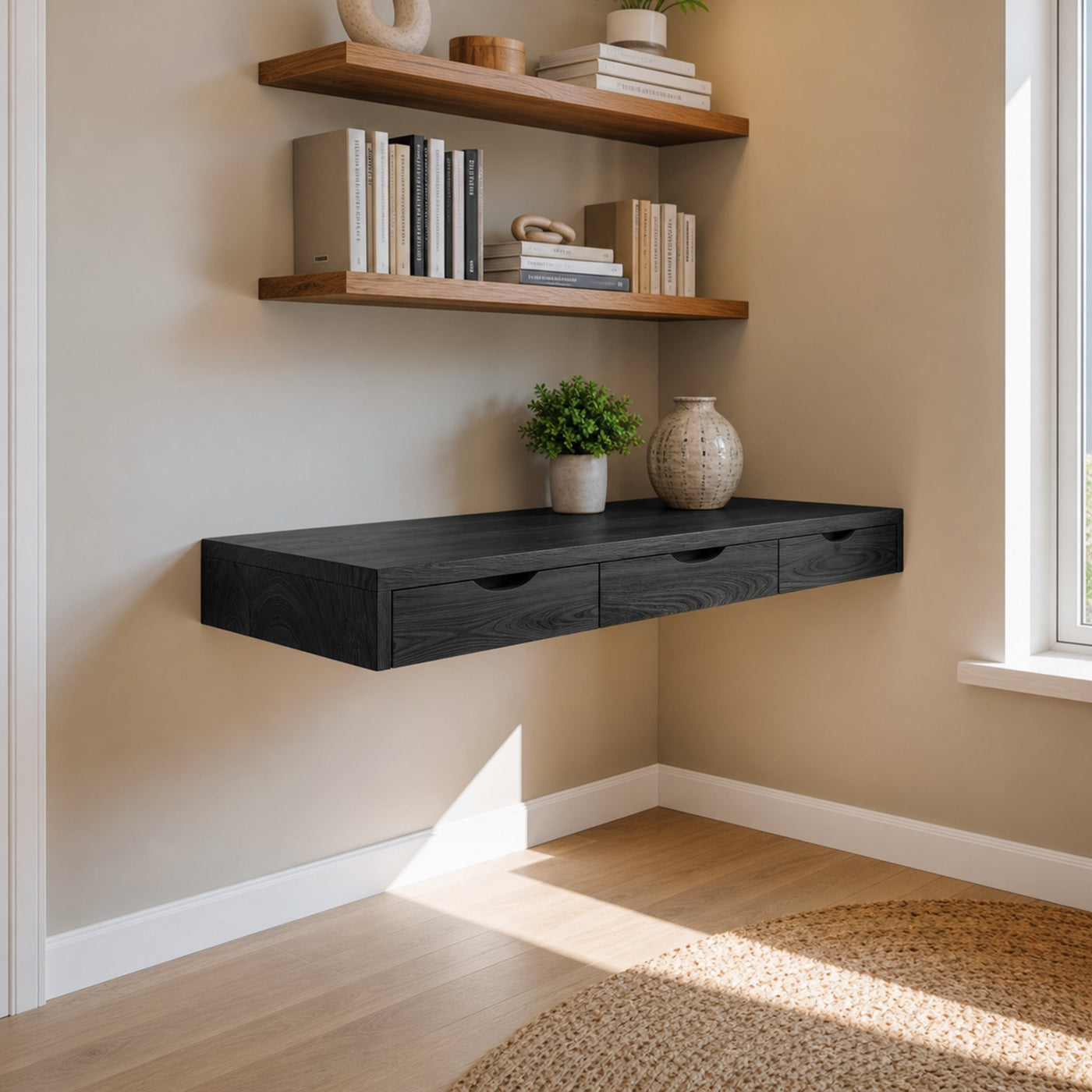Minimalist Floating Desk With 3 Drawers For Home Office - product view 4