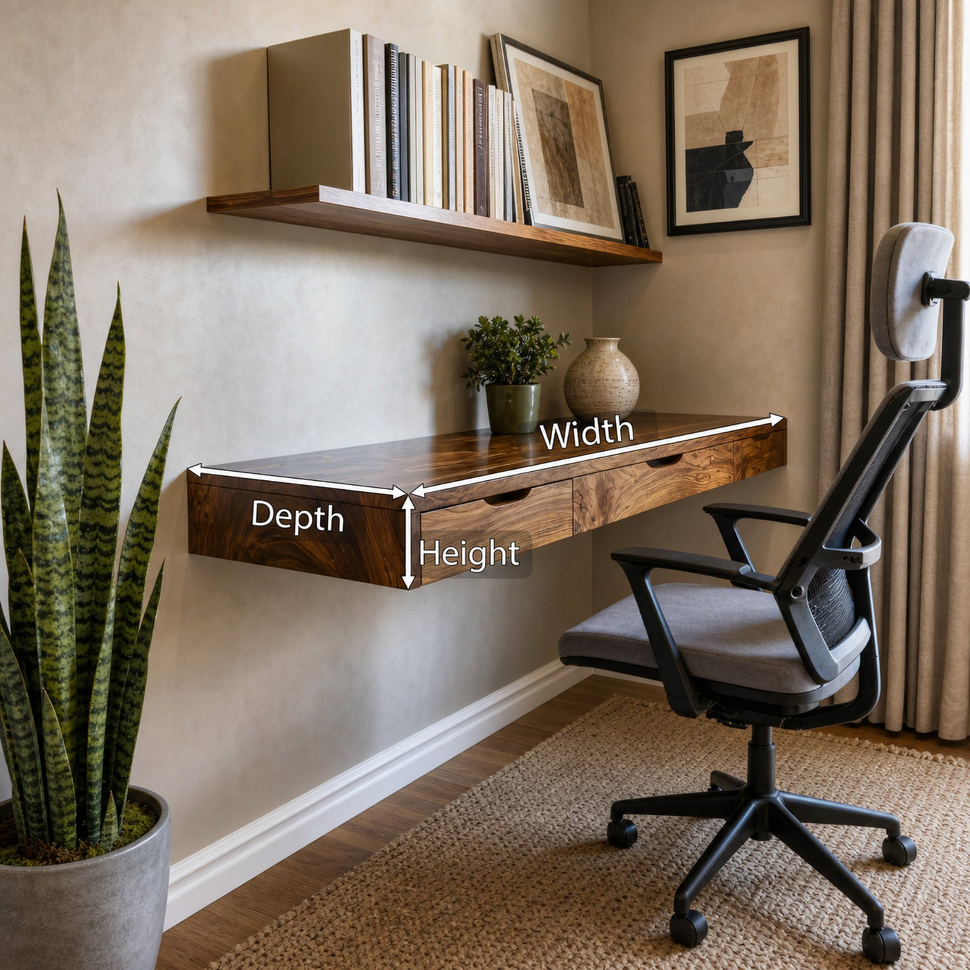 Minimalist Floating Desk With 3 Drawers For Home Office - product view 8