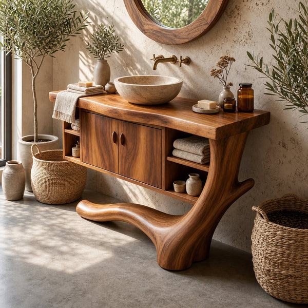 Minimalist Floating Vanity With Side Shelf For Apartment