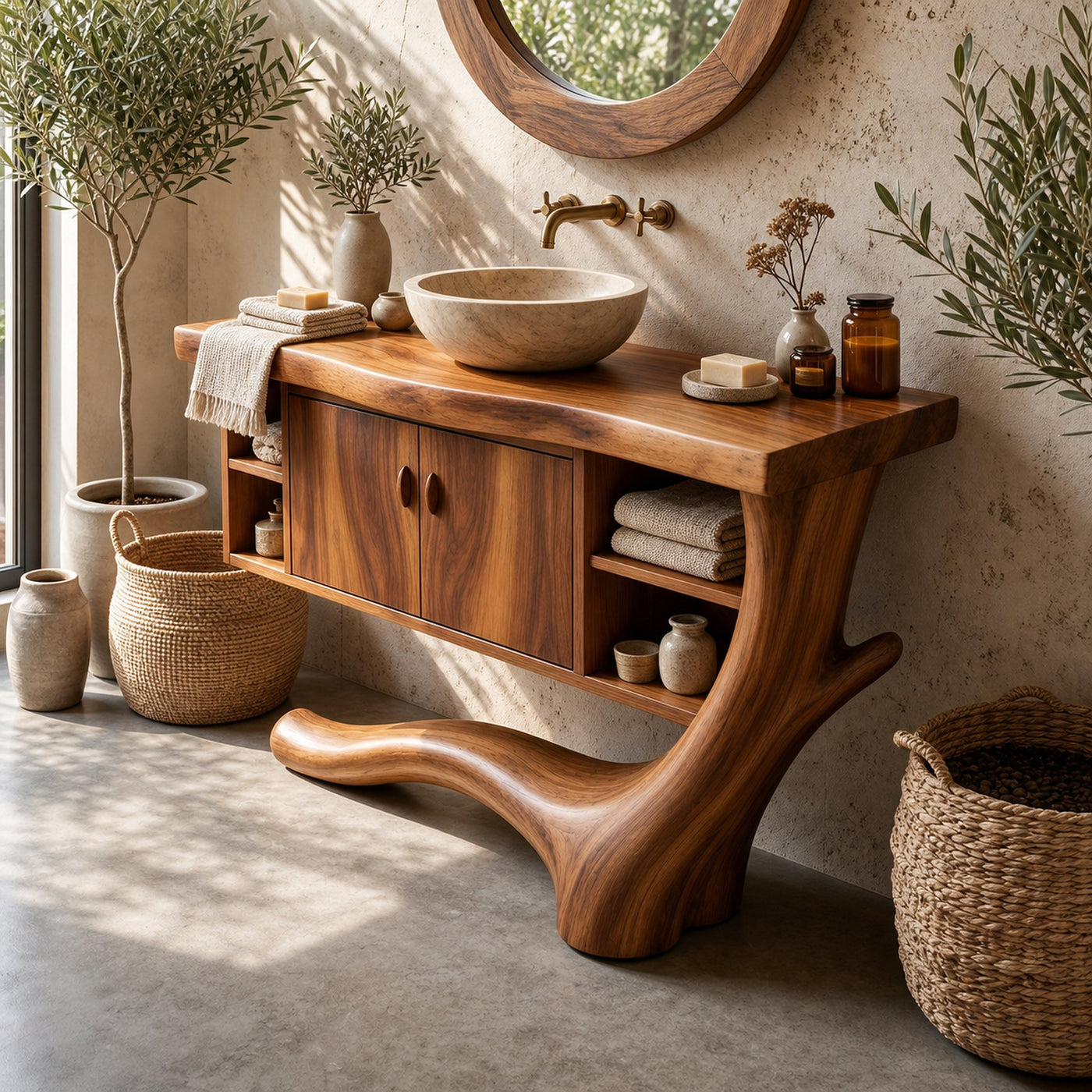 Minimalist Floating Vanity With Side Shelf For Apartment